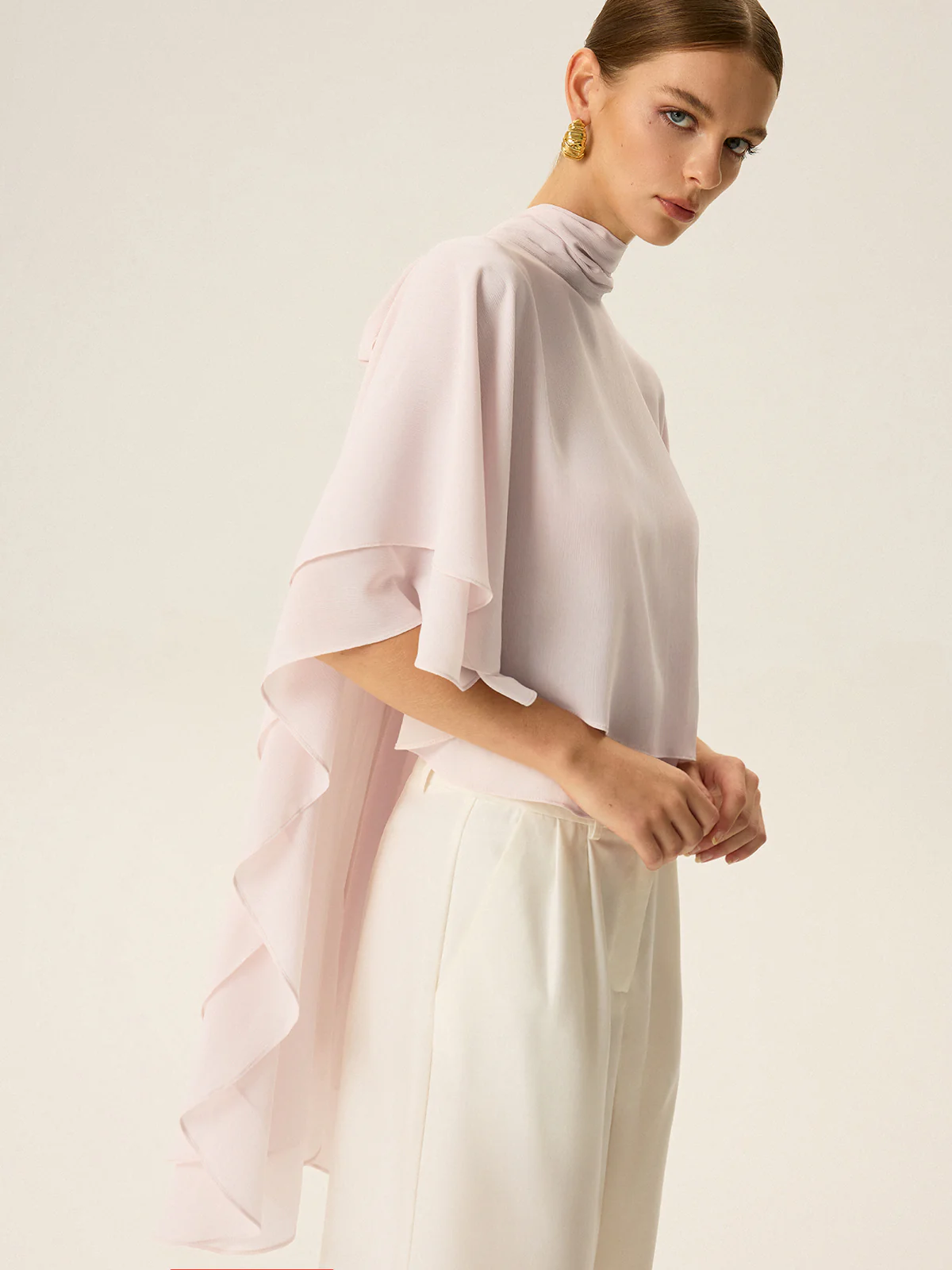 Semi-Sheer Chiffon High-Neck Tiered Cape Top - Wholesalesil