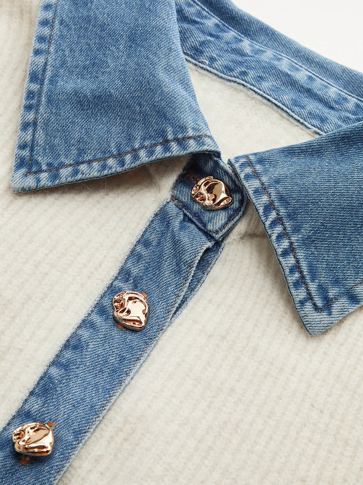 Denim Panel Wool-Blend Peplum Knit Top - Wholesalesil