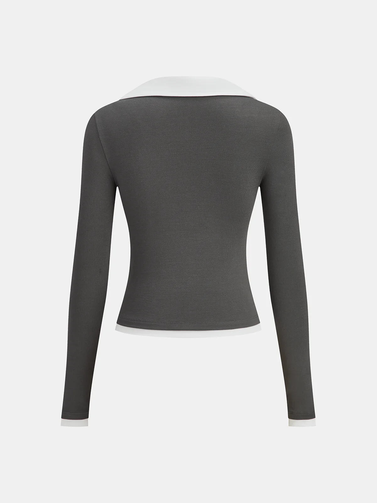 Contrast Collar Fitted Long-Sleeve Top - Wholesalesil