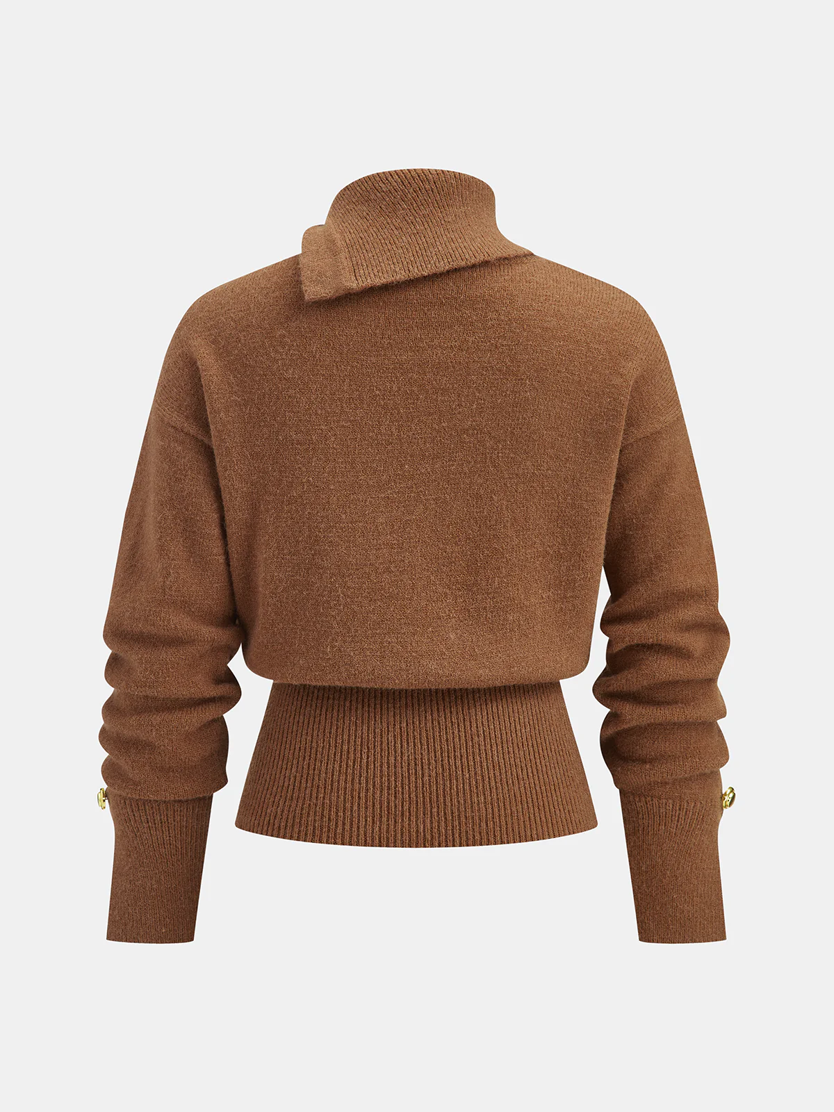 Cinched Waist Asymmetrical Turtleneck Sweater - Wholesalesil