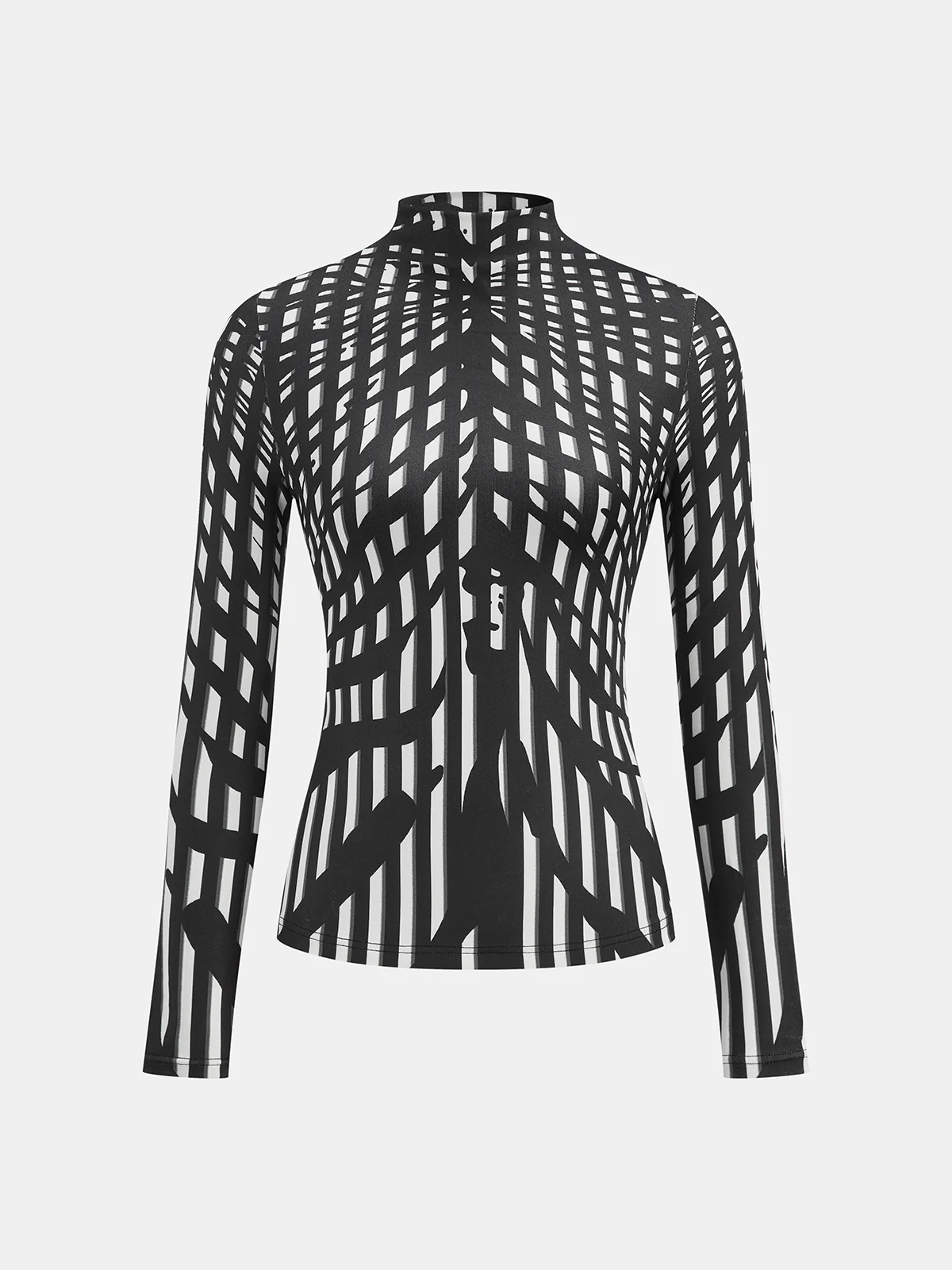 Geometric Print Mock Neck Long-Sleeve Top - Wholesalesil