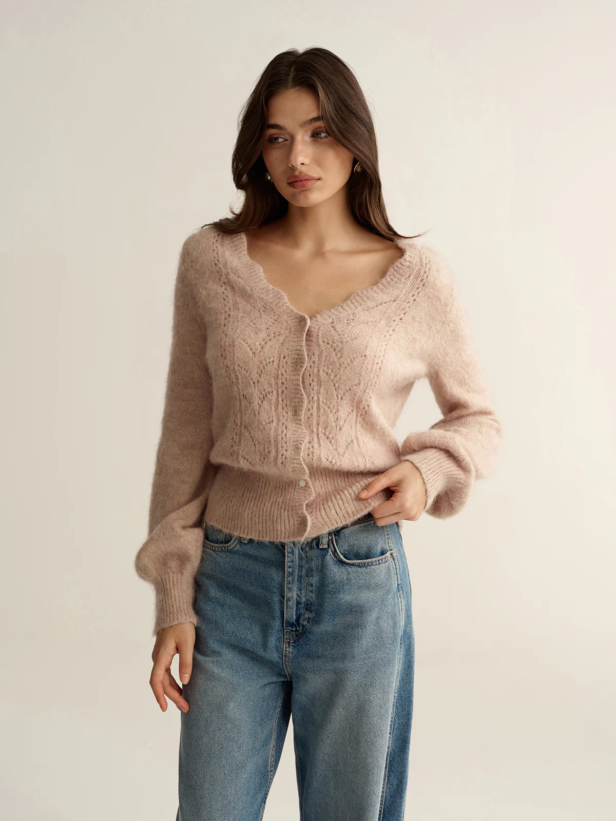 Scalloped Edge Wool-Blend Knit Cardigan - Wholesalesil