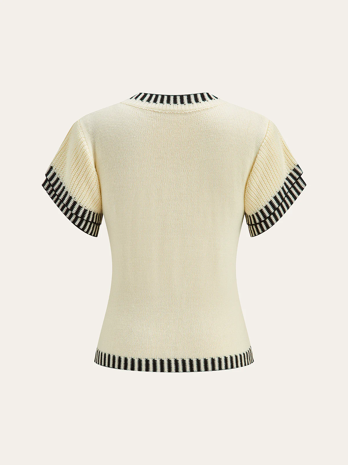Contrast Striped Trim Short Sleeve Knit Top - Wholesalesil