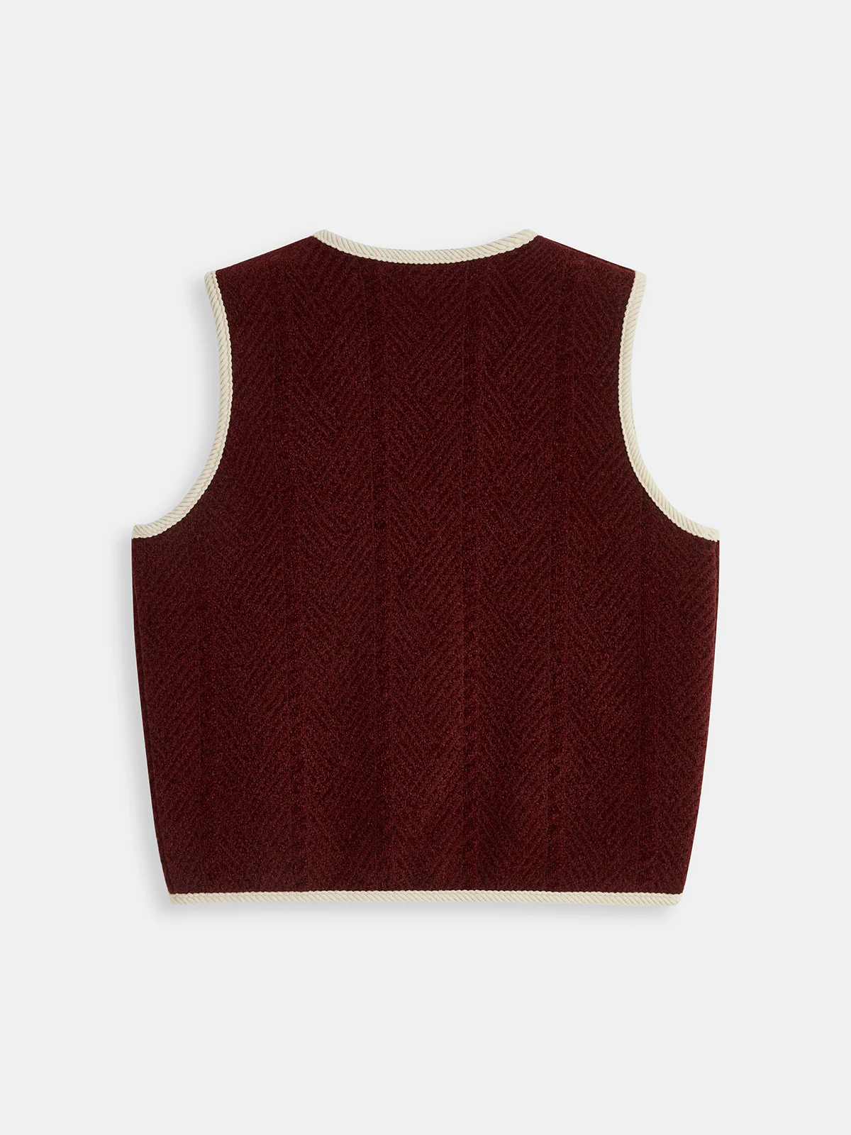 Curved Contrast Trim Chenille Blend Vest - Wholesalesil