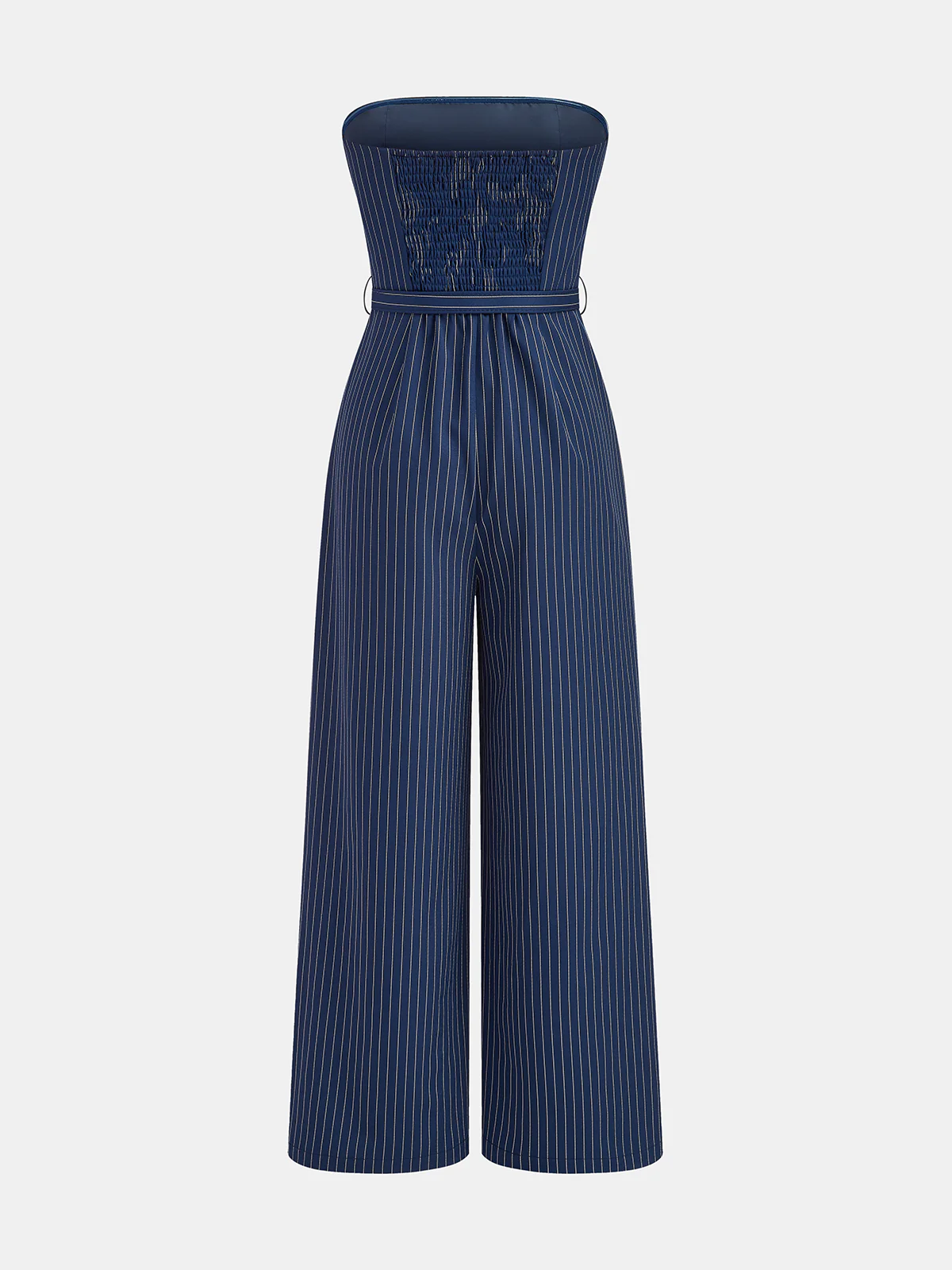 Transparent Strap Belted Pinstripe Jumpsuit - Wholesalesil