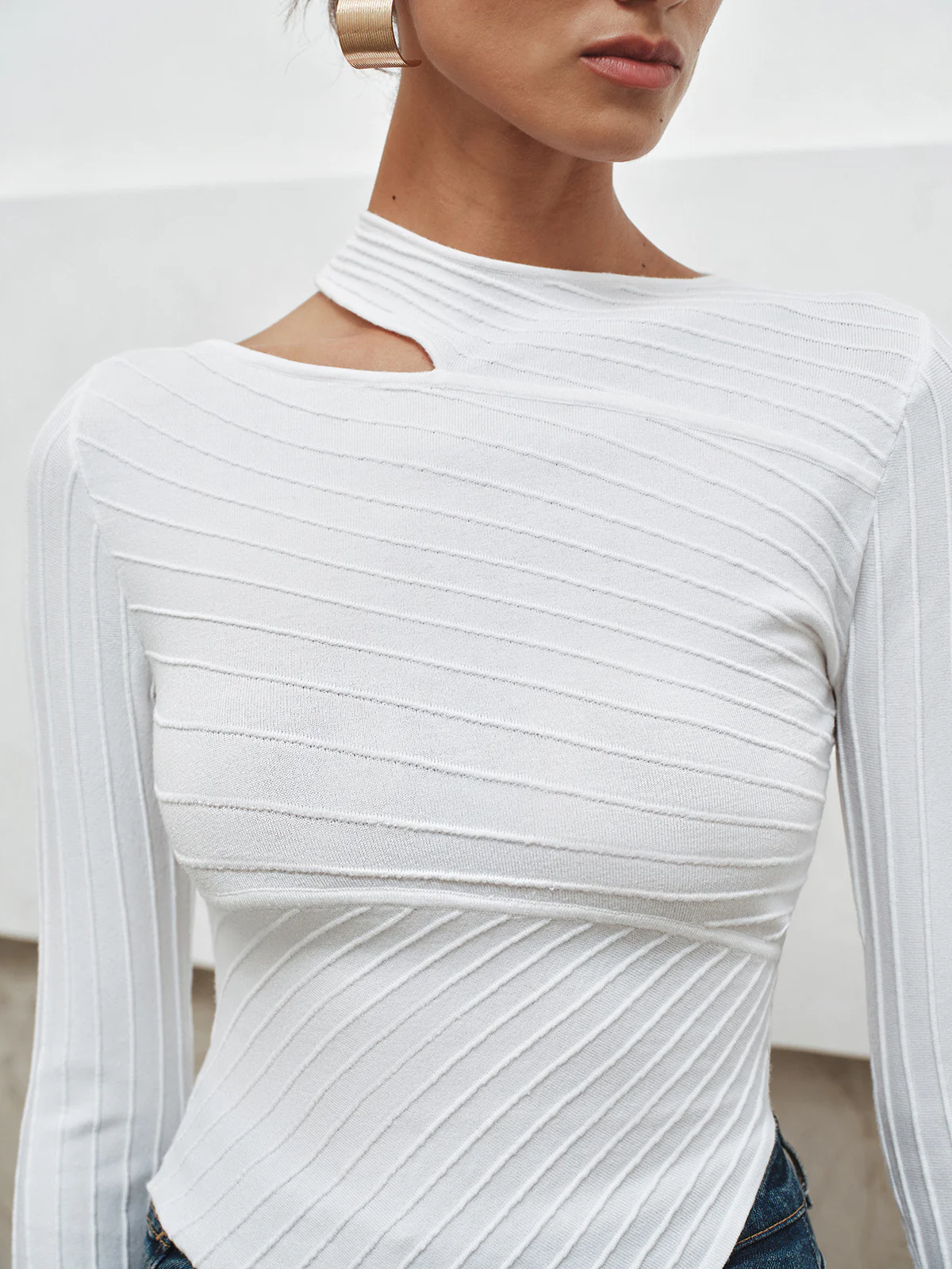 Asymmetric Cut-Out Textured Knit Top - Wholesalesil