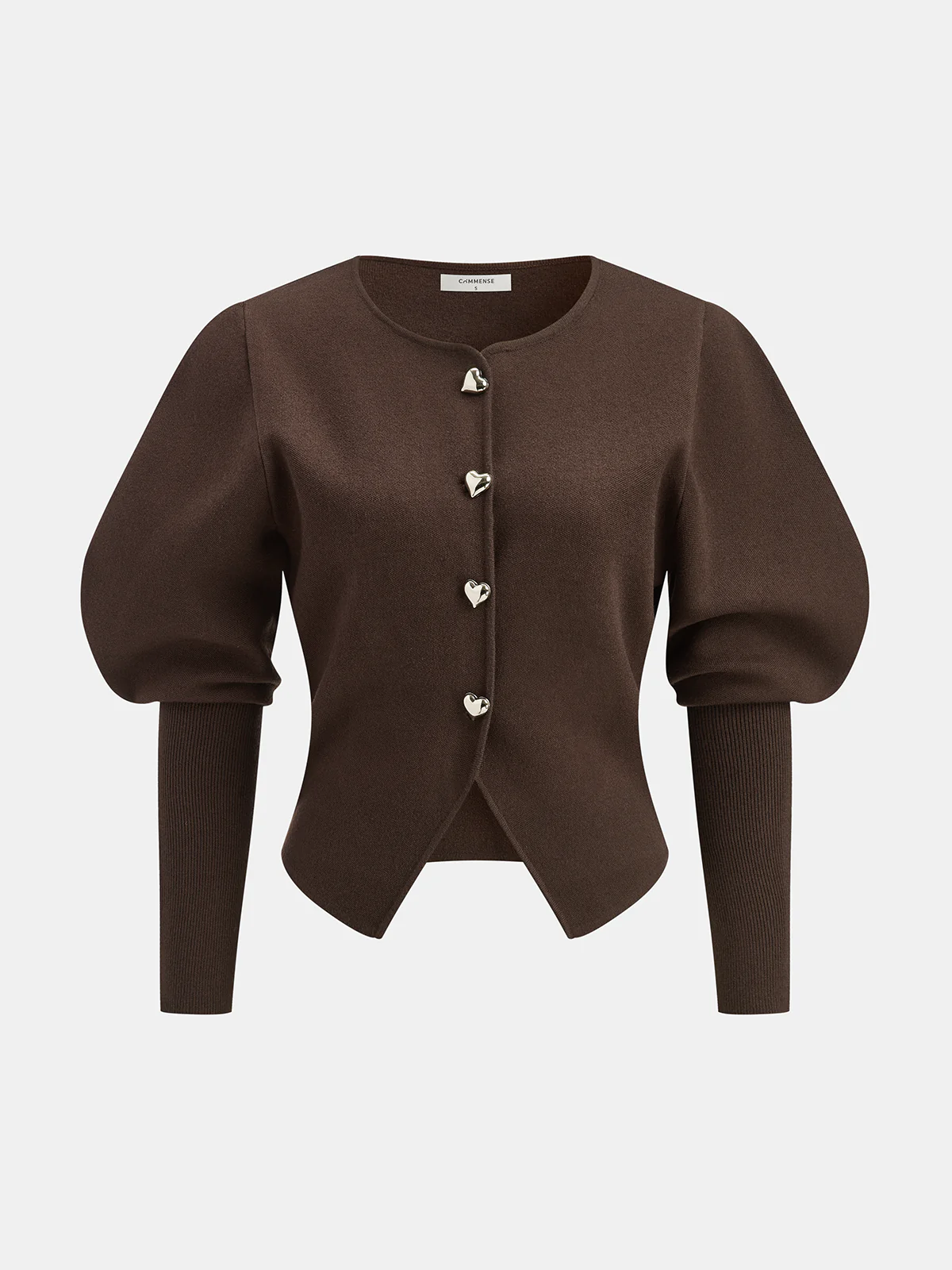 Leg-Of-Mutton Sleeve Heart-Button Wool Blend Cardigan - Wholesalesil