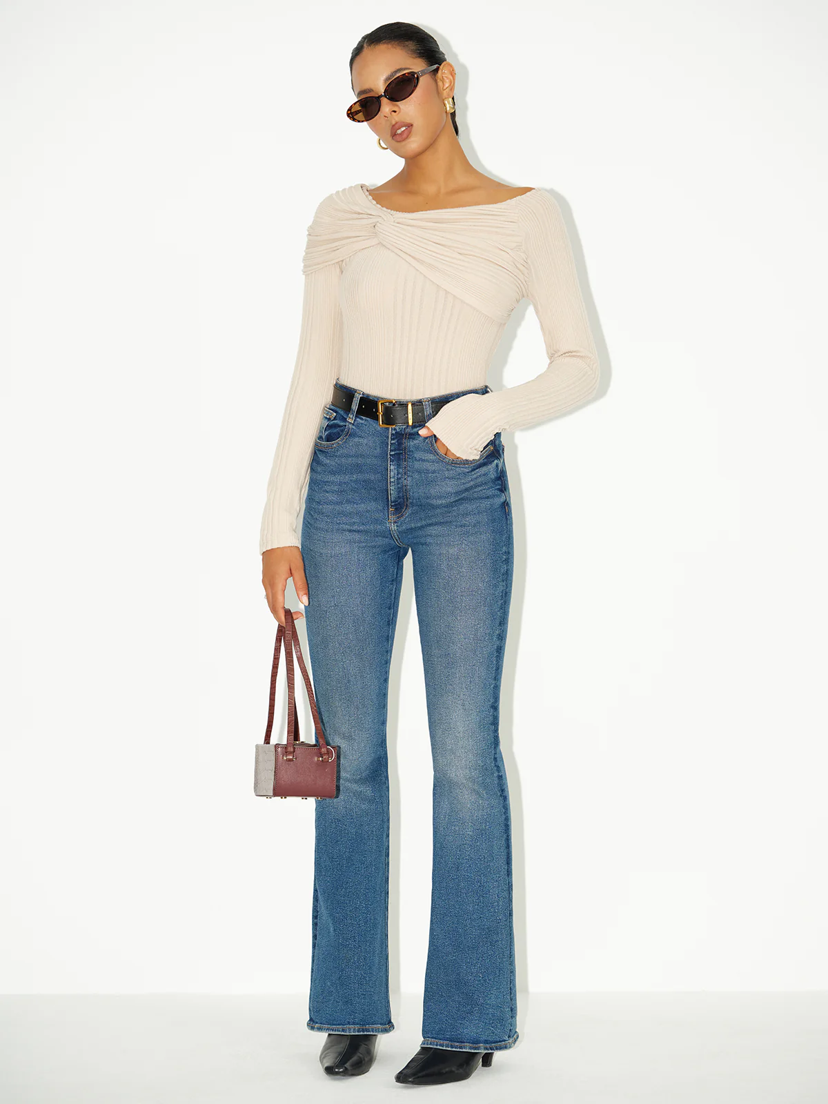 Asymmetric Twist-Front Ribbed Knit Top - Wholesalesil