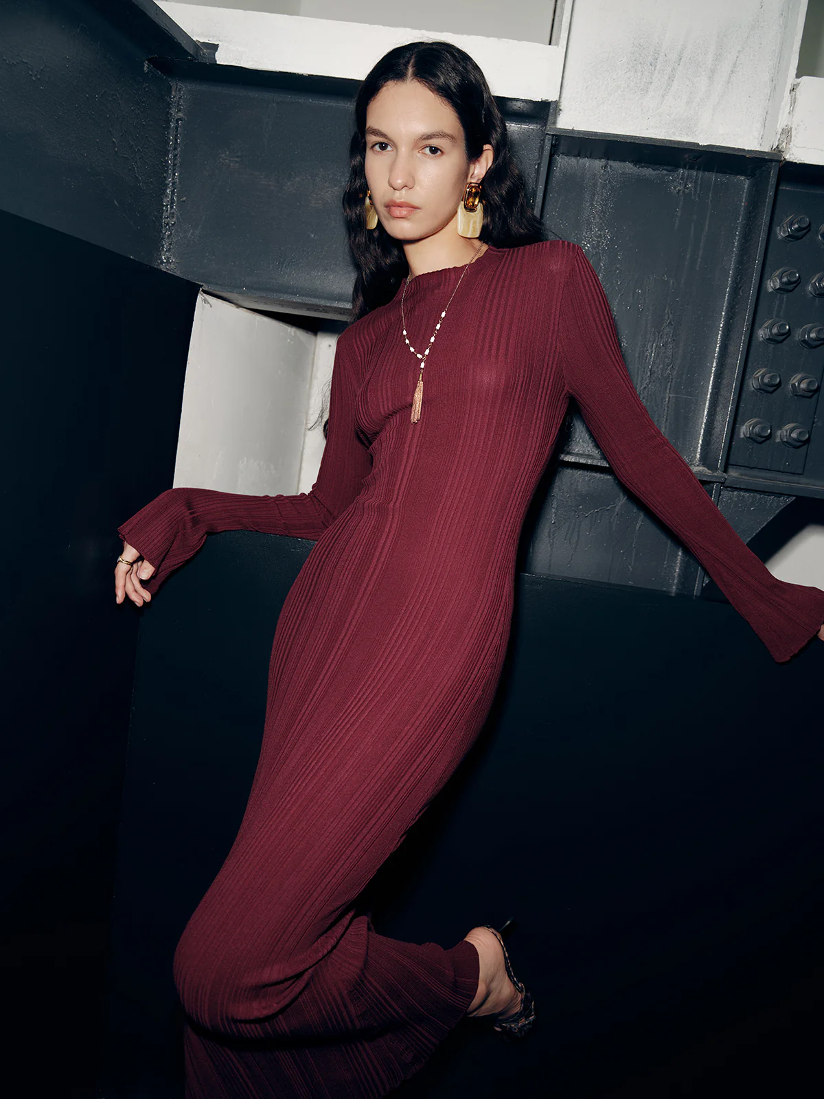 Slim-Fit Long Sleeve Knit Maxi Dress - Wholesalesil