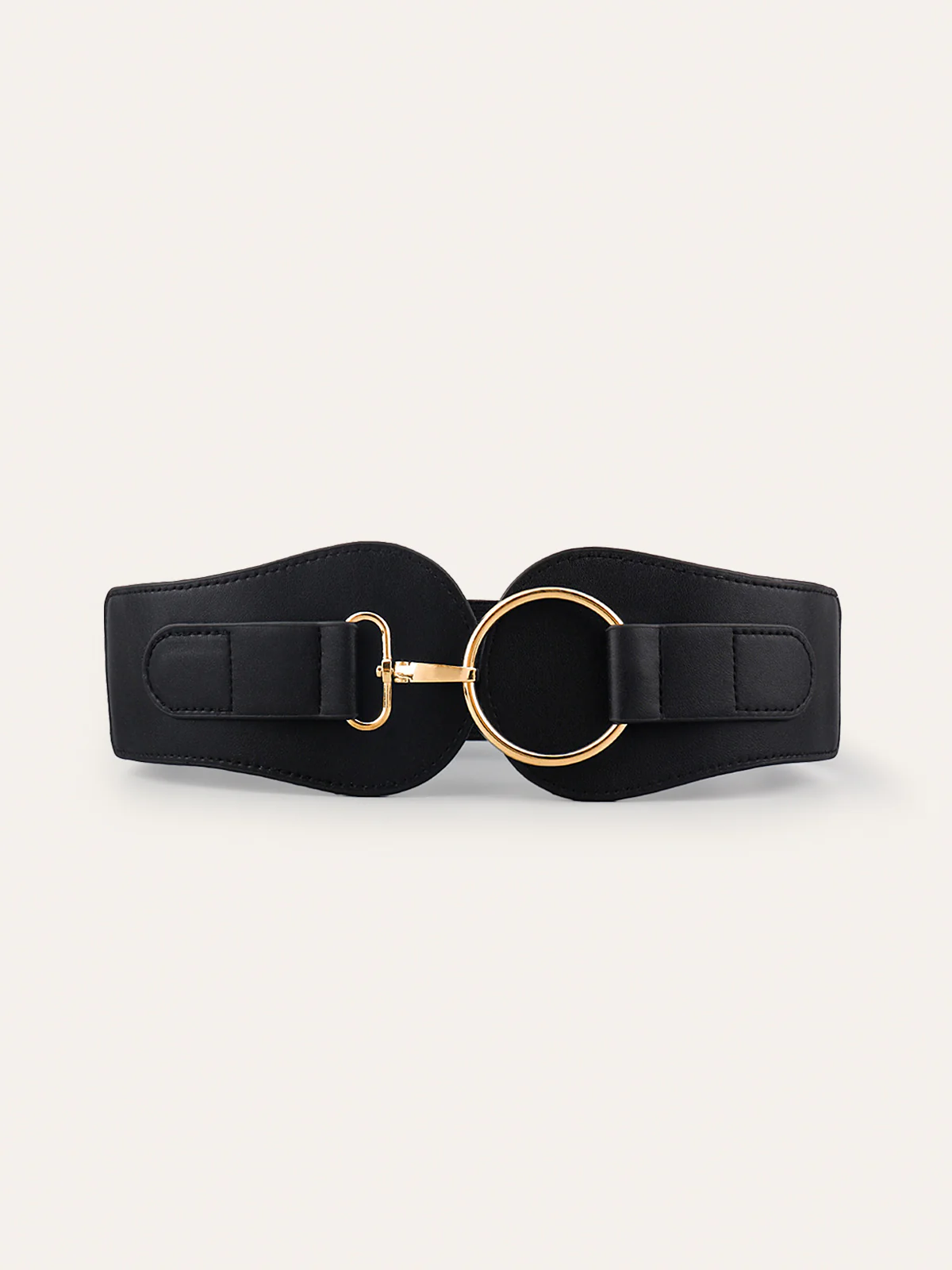 Golden Circular Buckle PU Leather Wide Belt - Wholesalesil