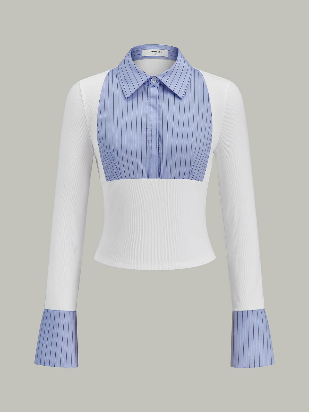 Flared Cuff Striped Paneled Shirt - Wholesalesil