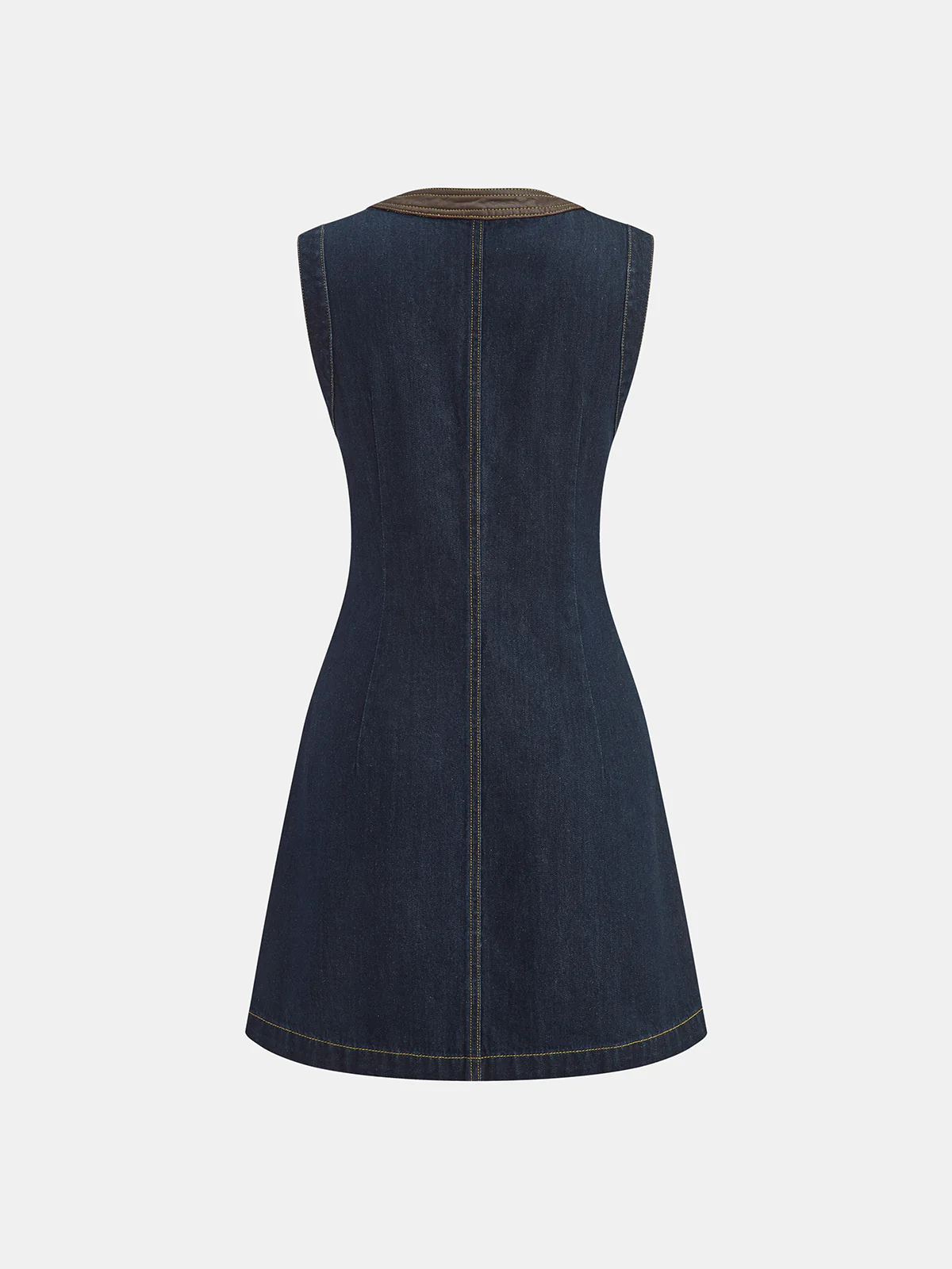 Contrast Trim Denim Sleeveless Mini Dress - Wholesalesil