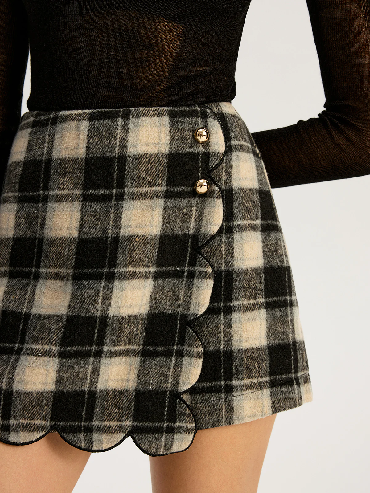 Checkered Scallop Trim Skirt - Wholesalesil