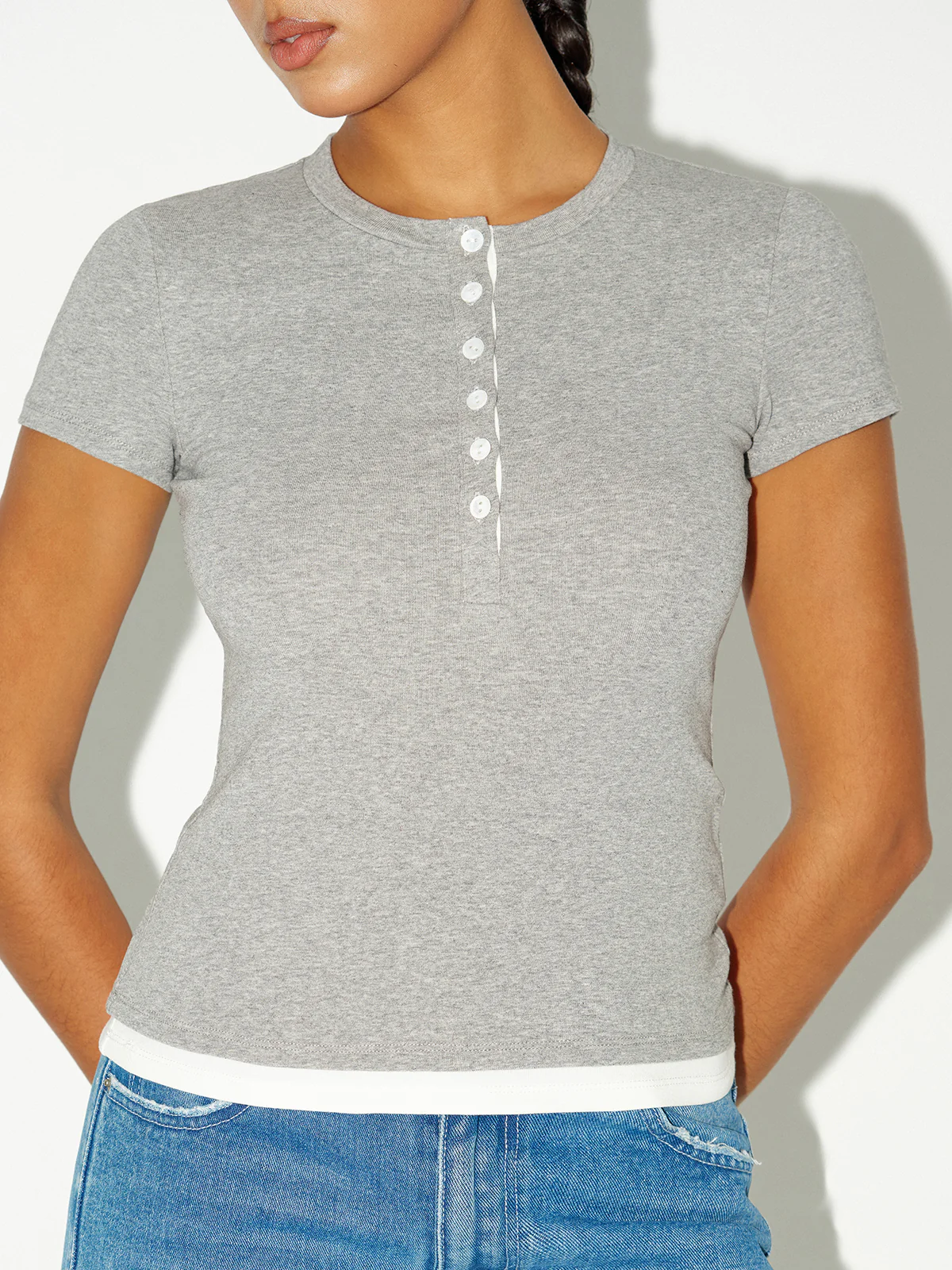 2 in 1 Layered Hem Short Sleeved T-Shirt - Wholesalesil