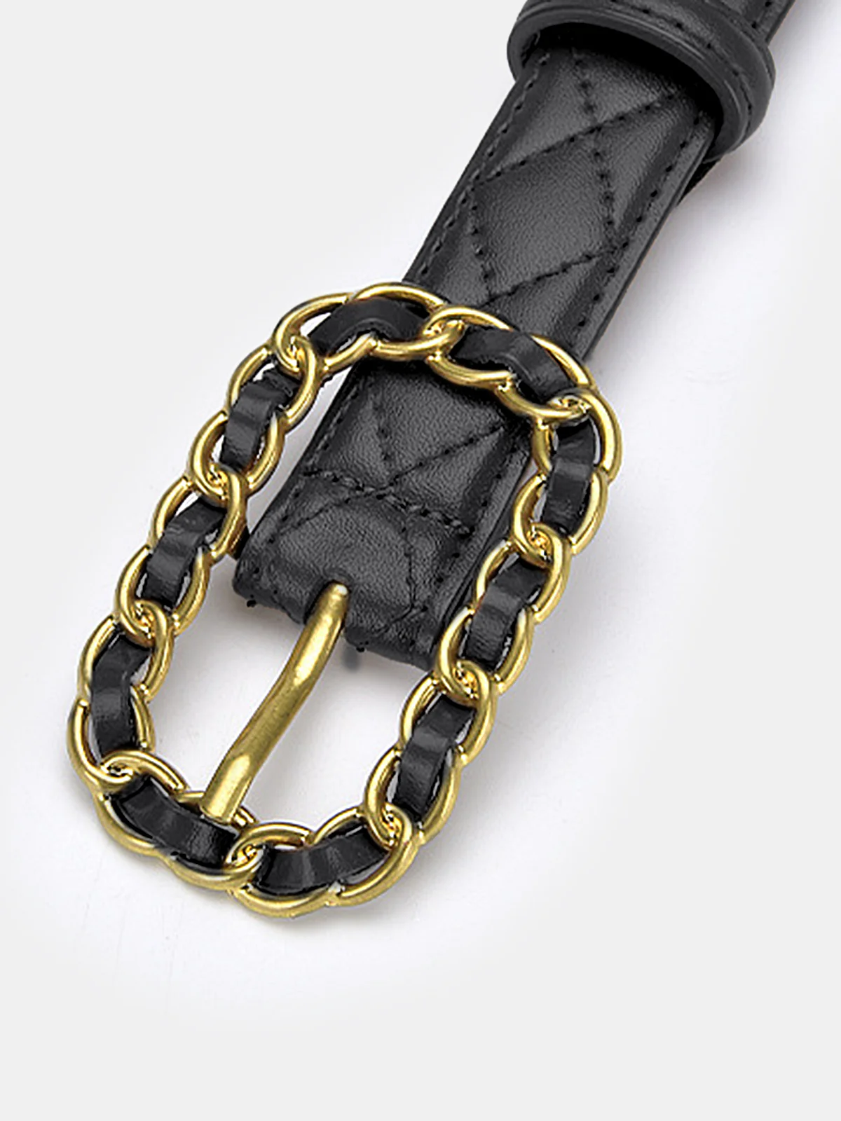 Quilted Chain Buckle Leather Belt - Wholesalesil