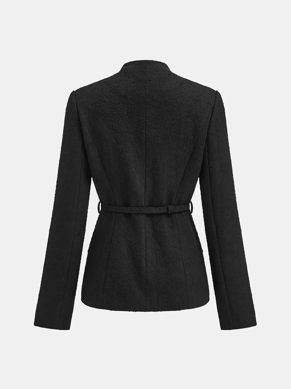 Textured Blazer with Floral Buckle Belt - Wholesalesil