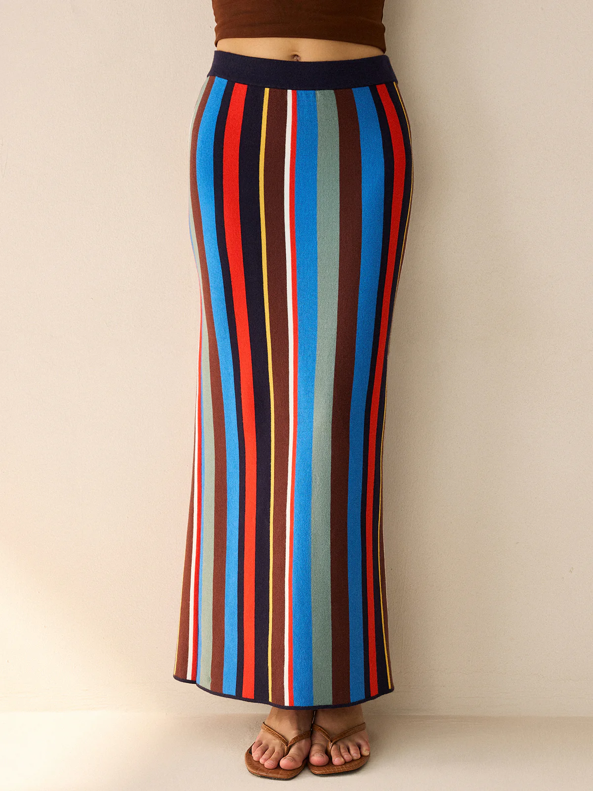 Colorful Striped Knit Maxi Skirt - Wholesalesil