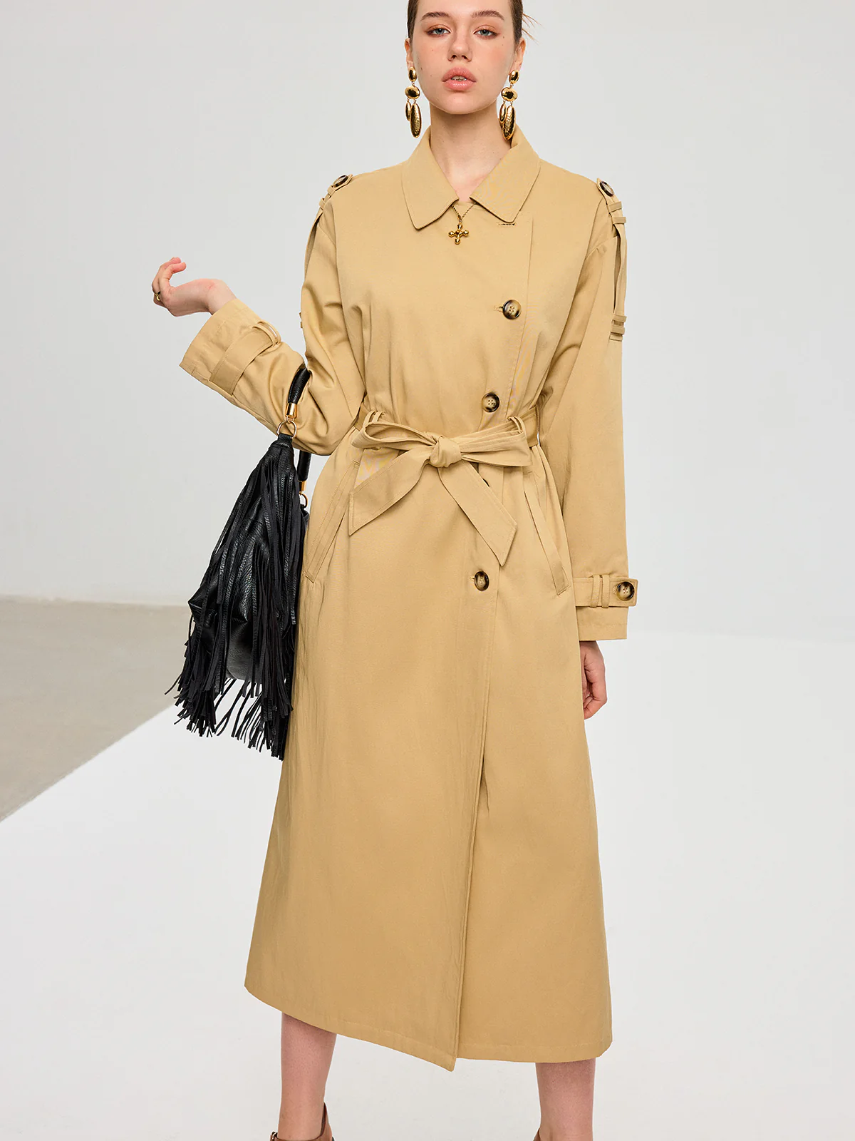 Convertible Cape Design Trench Coat - Wholesalesil