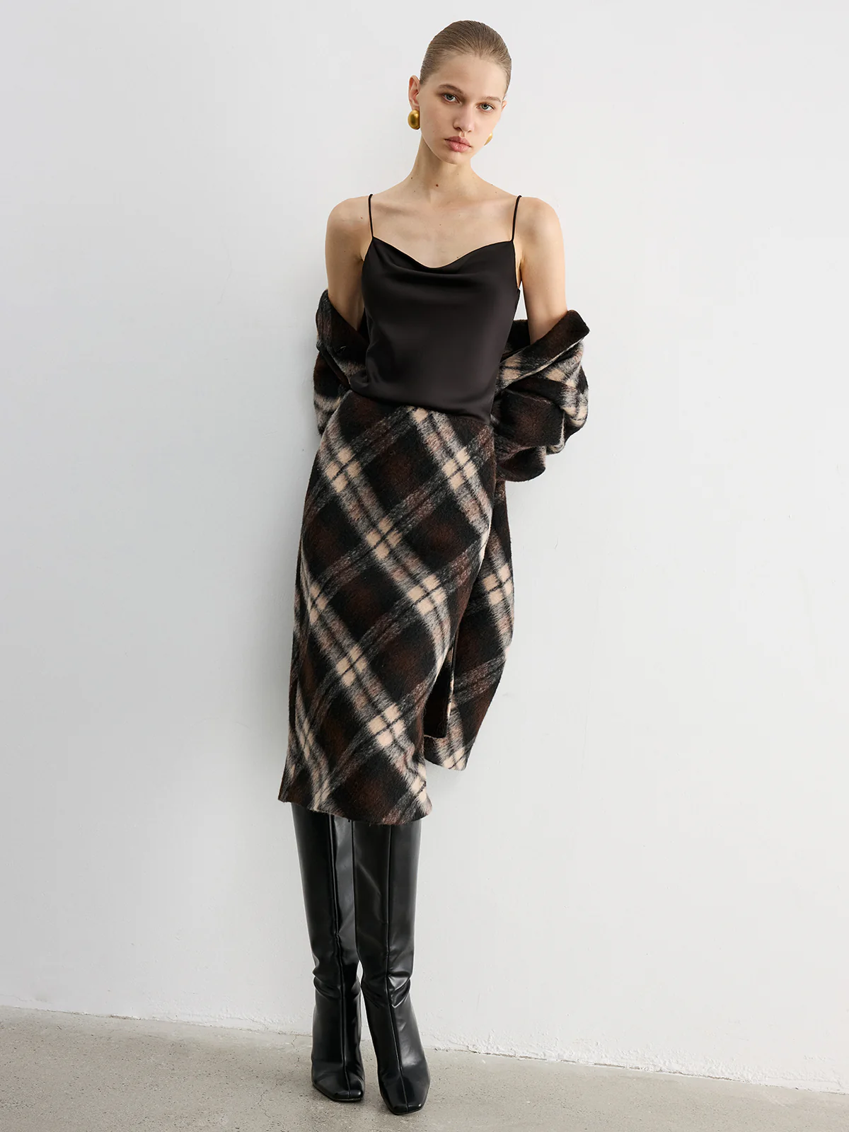 Plaid Wool-Blend Midi Pencil Skirt - Wholesalesil