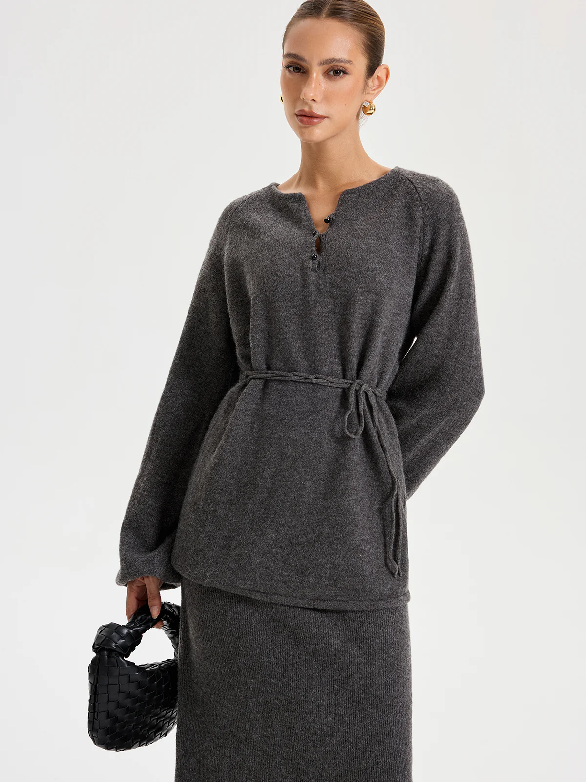 Minimal Tie Front Sweater Co-ords - Wholesalesil