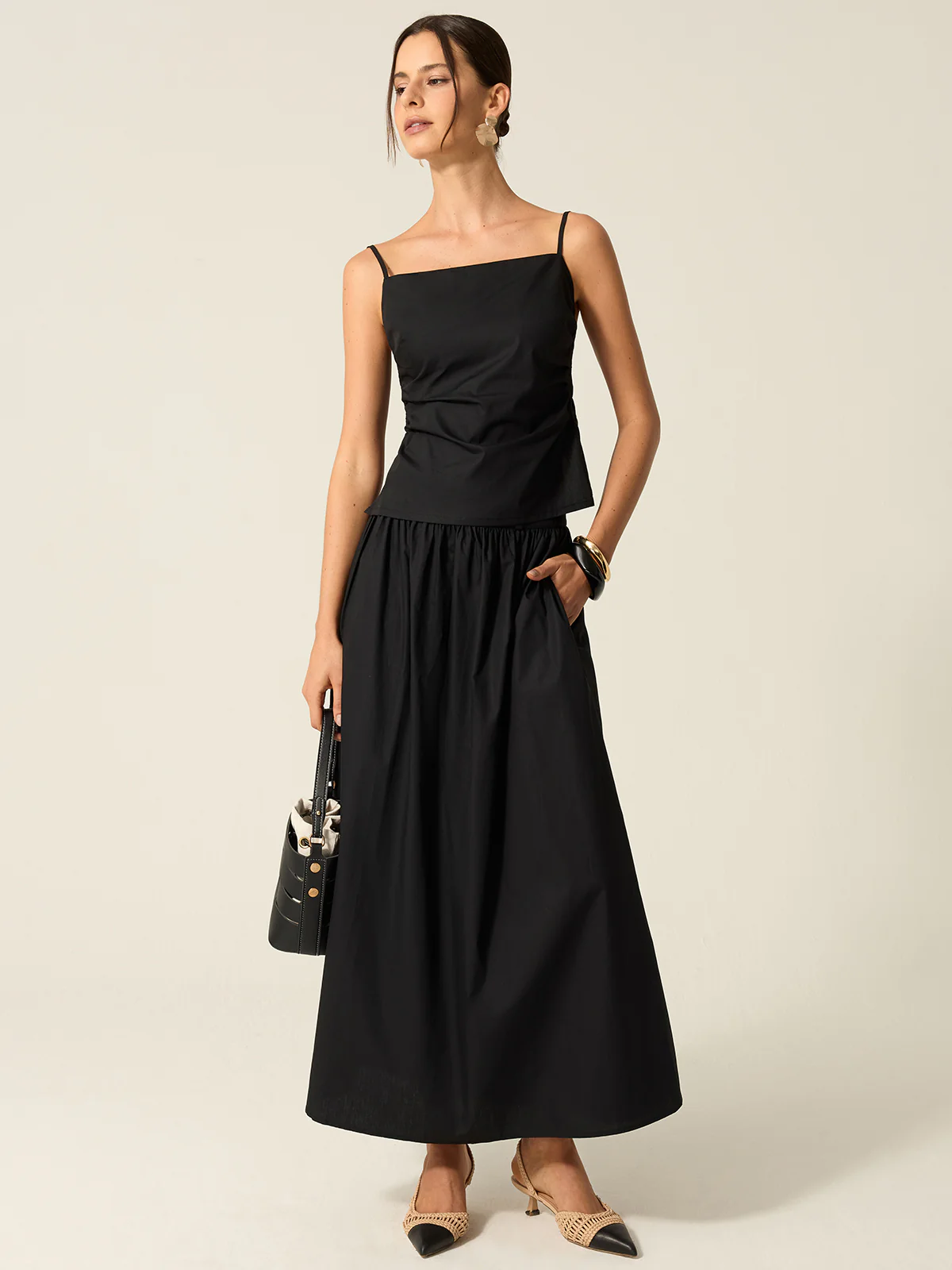 Spaghetti Strap Backless Skirt Set - Wholesalesil