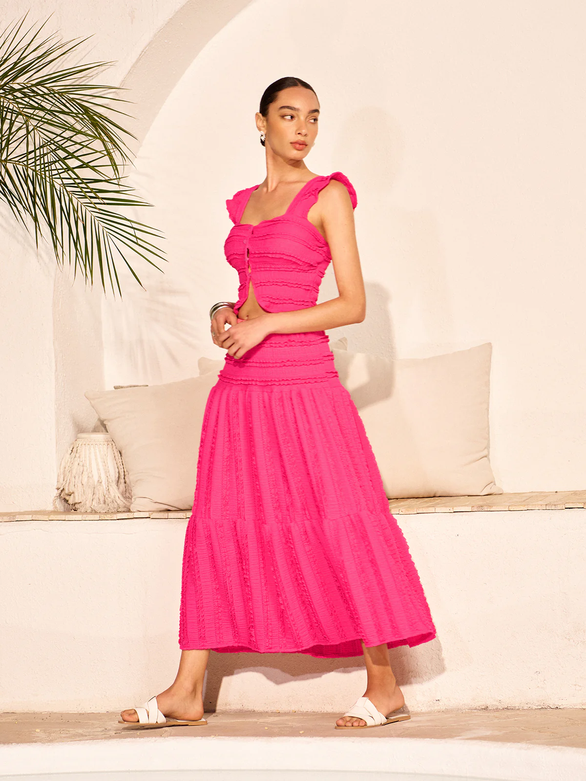 Ruched Crop Top And Maxi Skirt Set - Wholesalesil