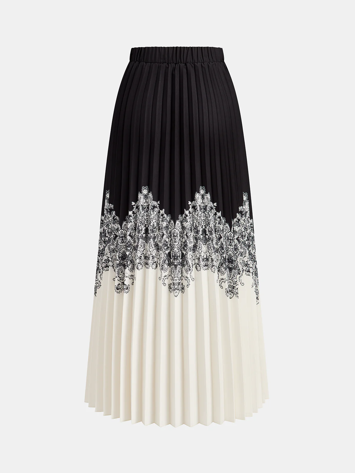 Printed Two-Tone Pleated Maxi Skirt - Wholesalesil