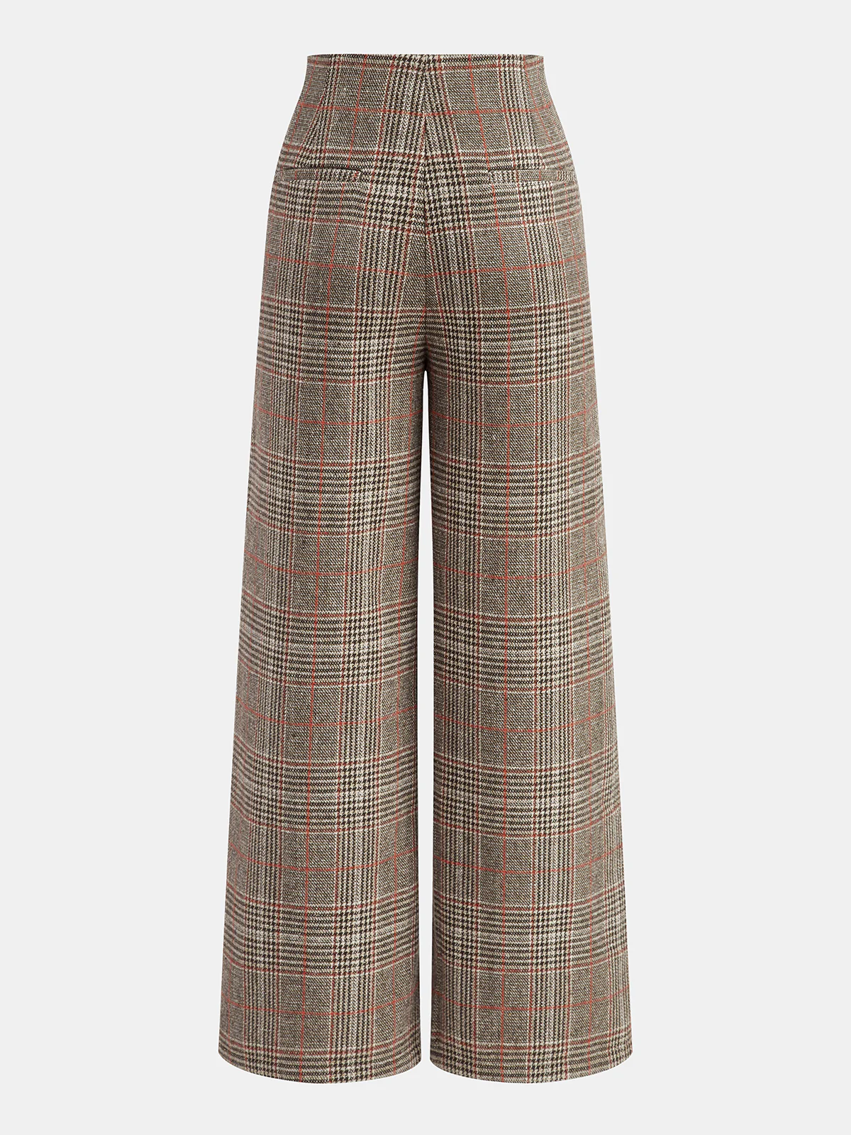 Metal Detail Slit Plaid Wide-Leg Pants - Wholesalesil
