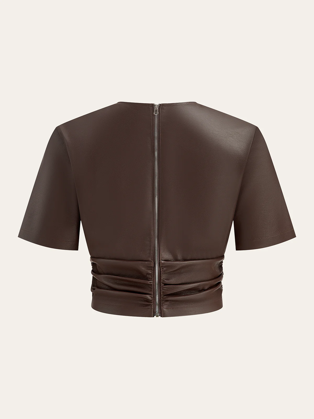 Back Zipper PU Leather Twist T-Shirt - Wholesalesil