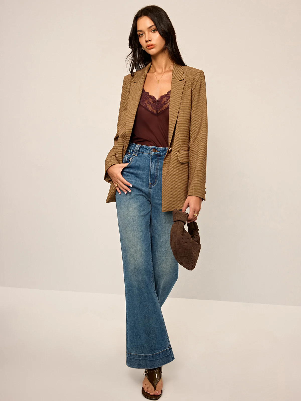 Houndstooth Oversized Blazer - Wholesalesil