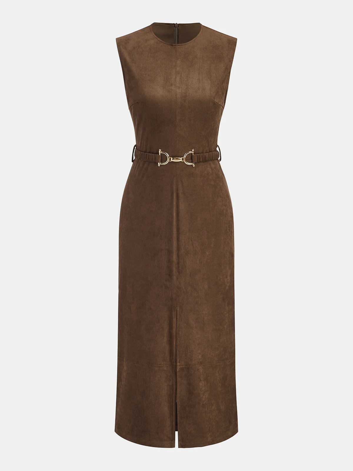 Belted Suede Effect Sleeveless Midi Dress - Wholesalesil