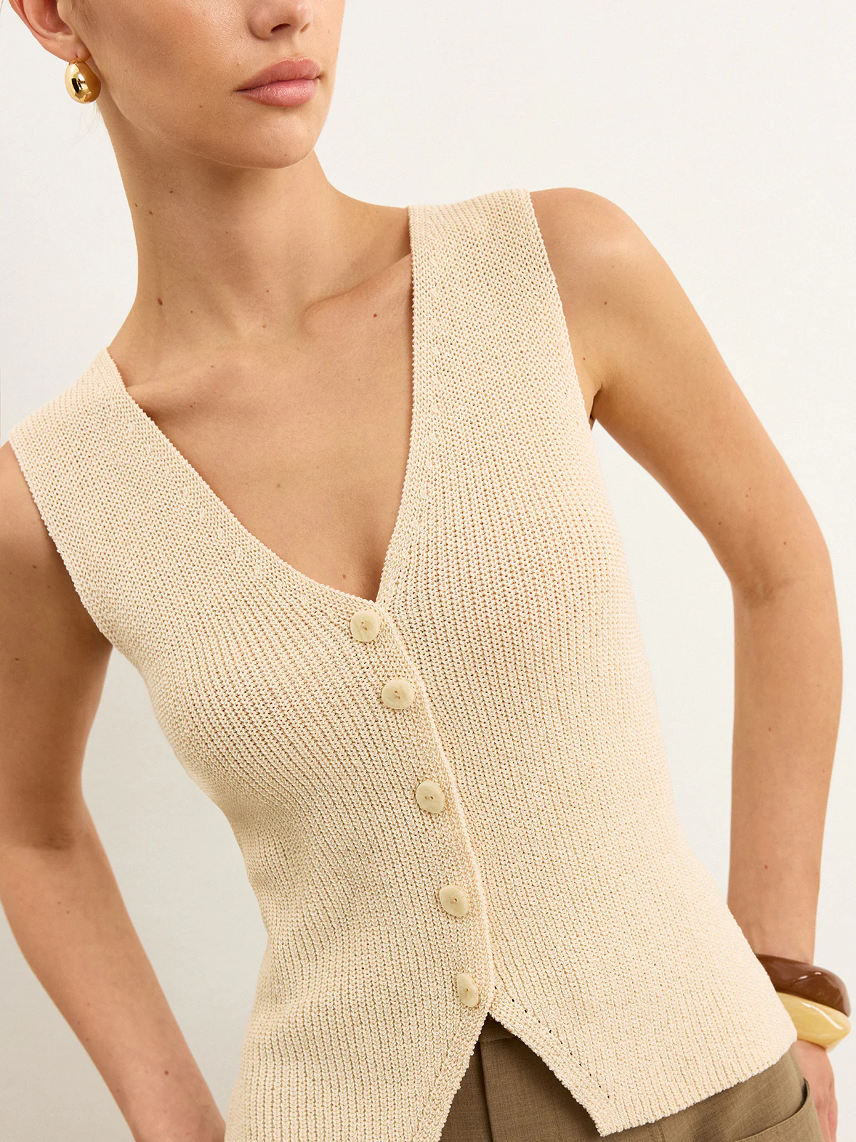 Knit Button-Front Vest - Wholesalesil