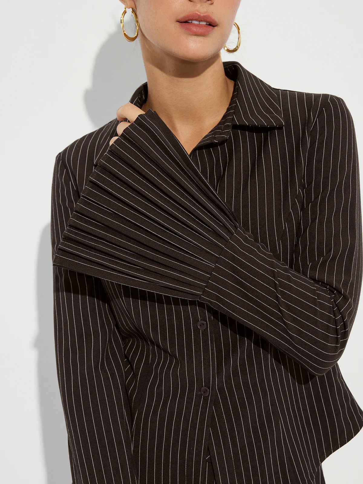 Flared Cuff Striped Shirt - Wholesalesil