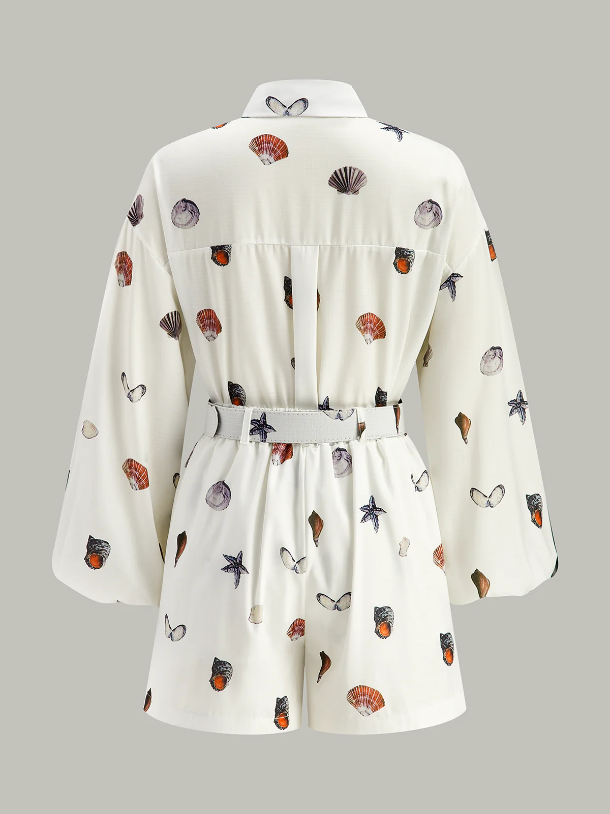 Belted Seashell Print Shorts Set - Wholesalesil