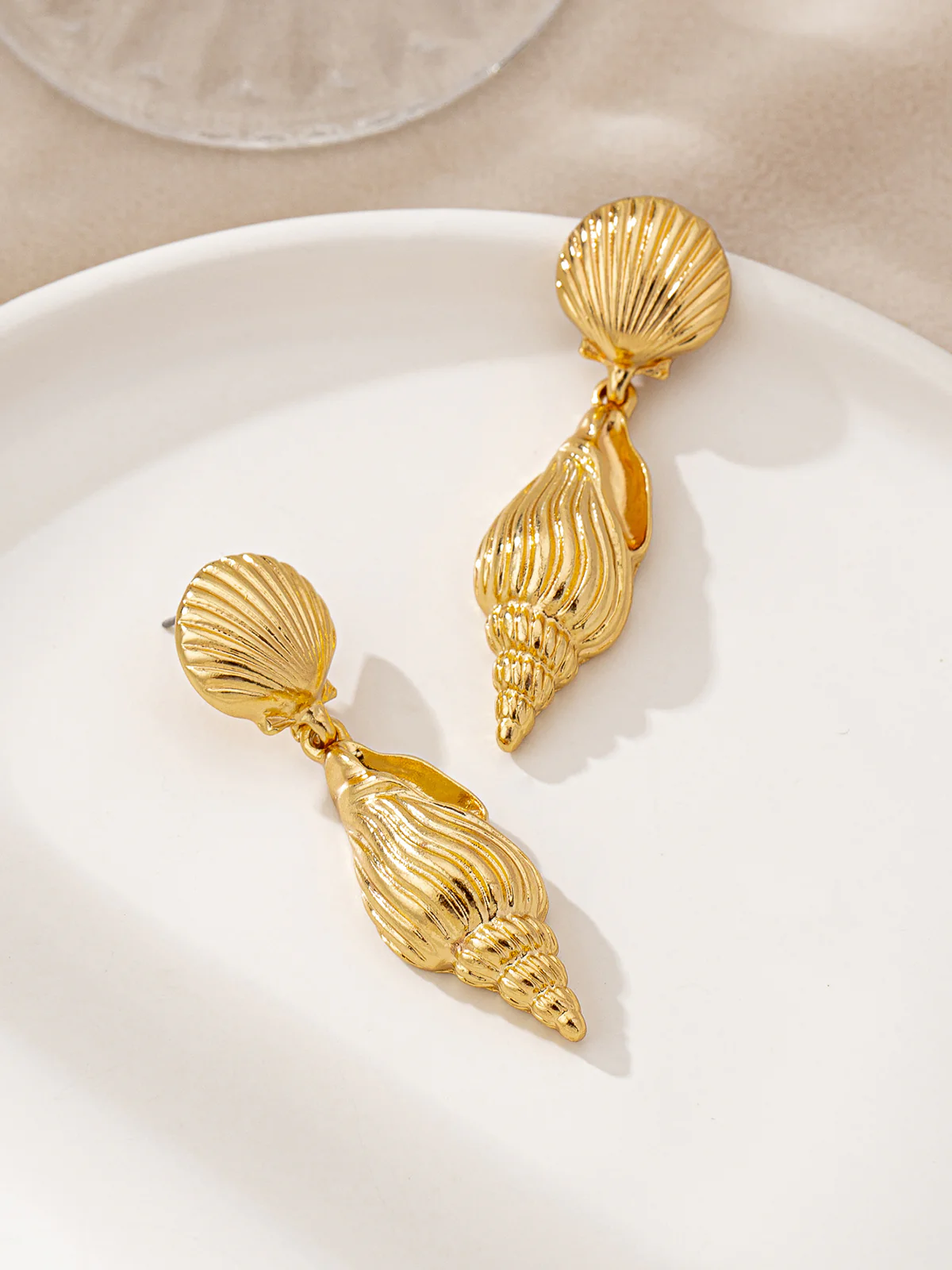 Gold Seashell and Conch-Shaped Drop Earrings - Wholesalesil