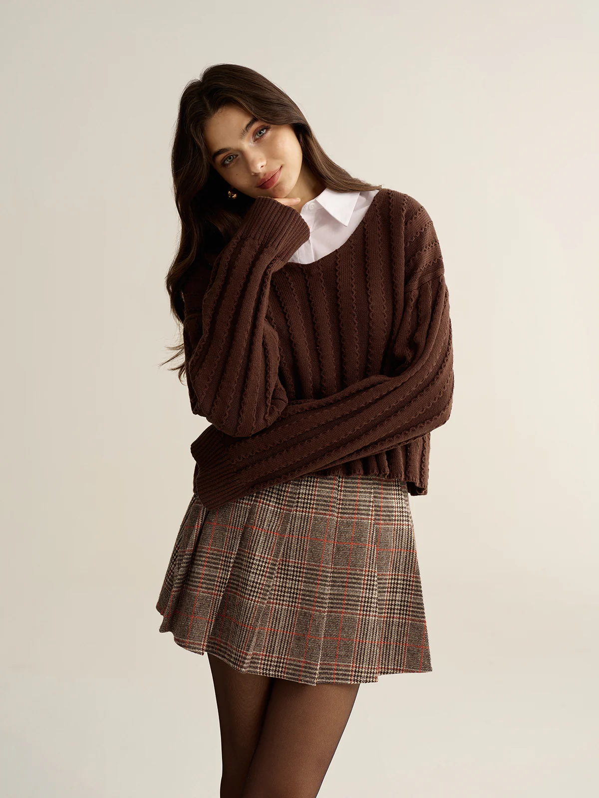 Loose V-Neck Textured Sweater - Wholesalesil