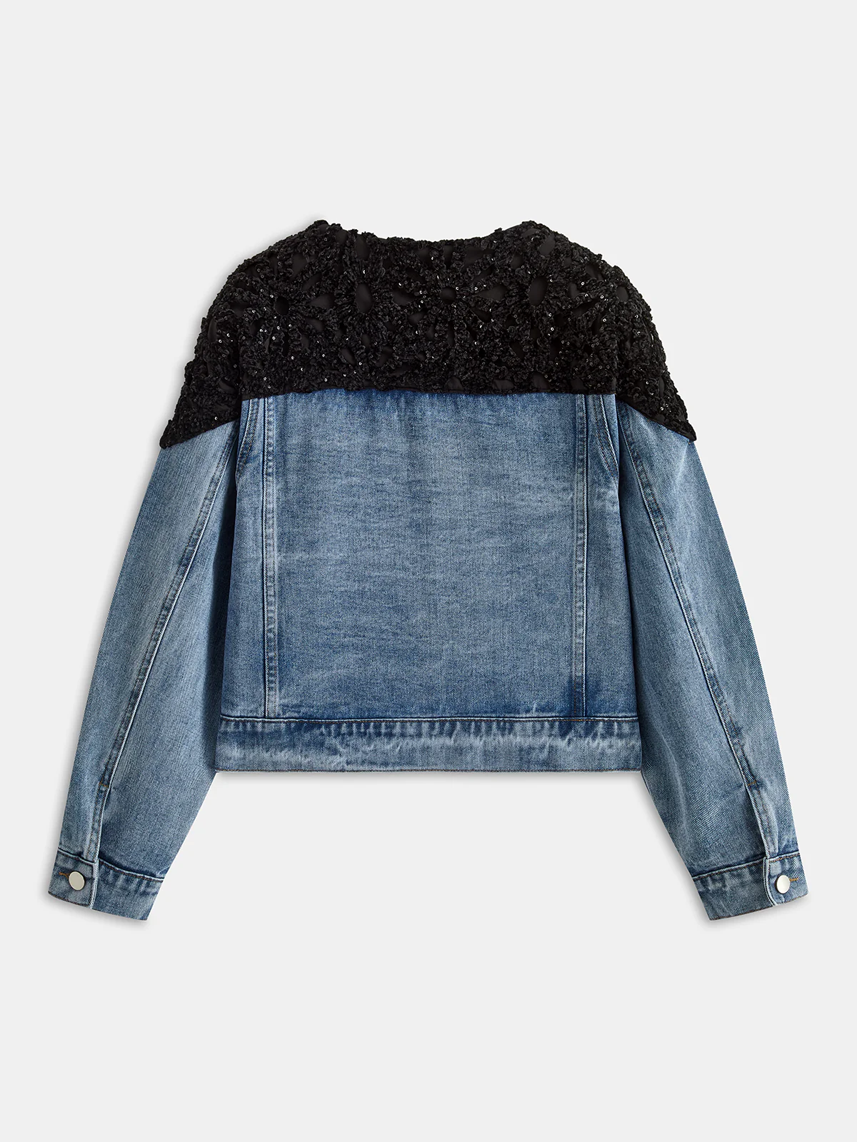 Velvet Jacquard Paneled Denim Jacket - Wholesalesil