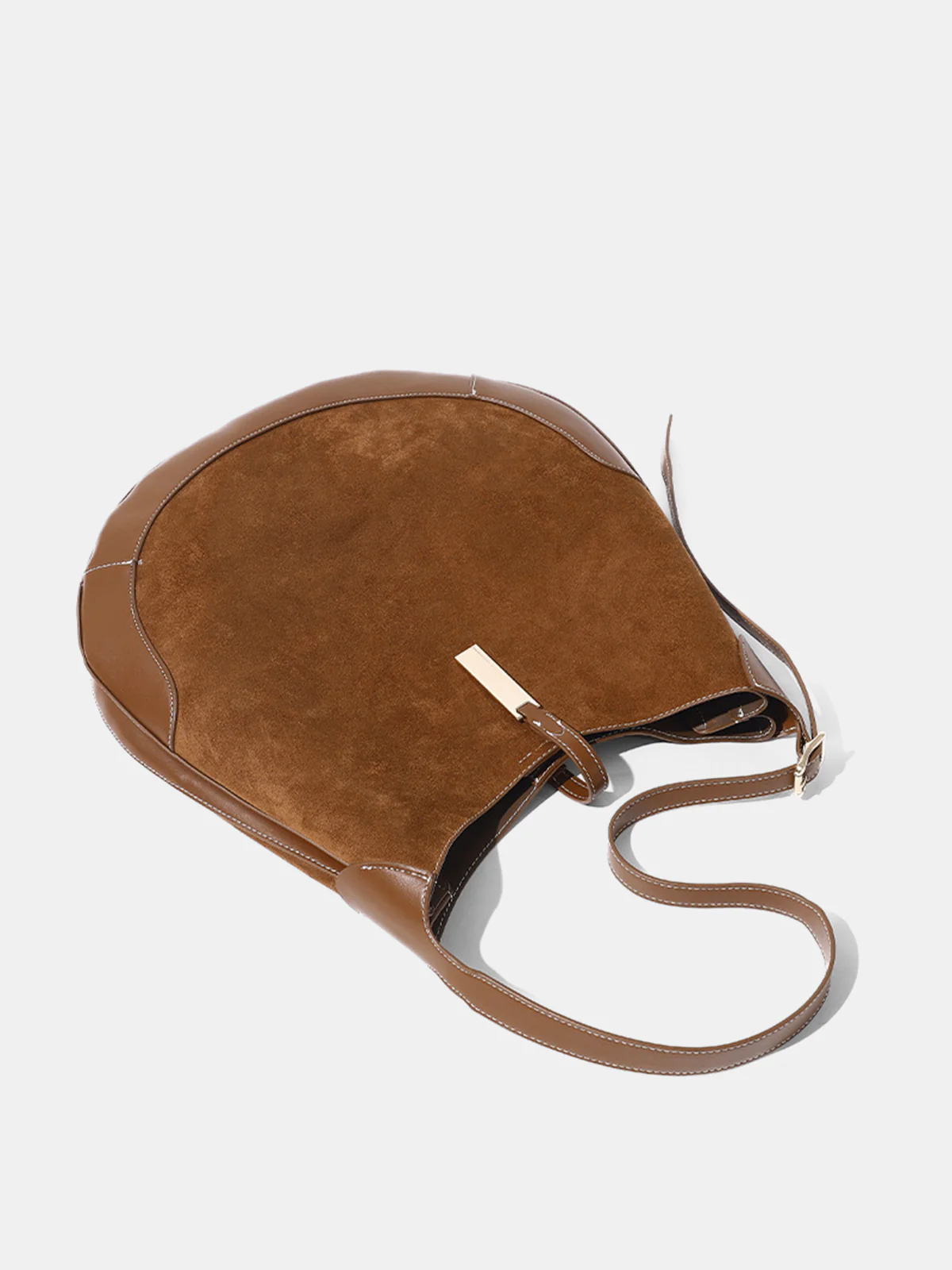 Faux Leather Trim Suede Effect Hobo Bag - Wholesalesil