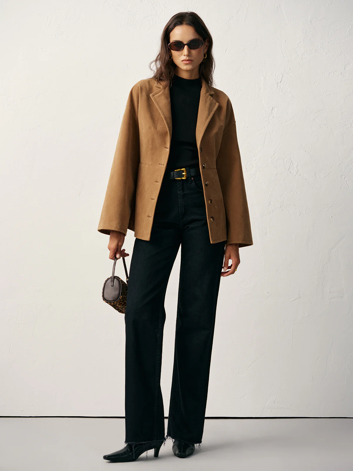 Flared Sleeve Suede Effect Blazer - Wholesalesil