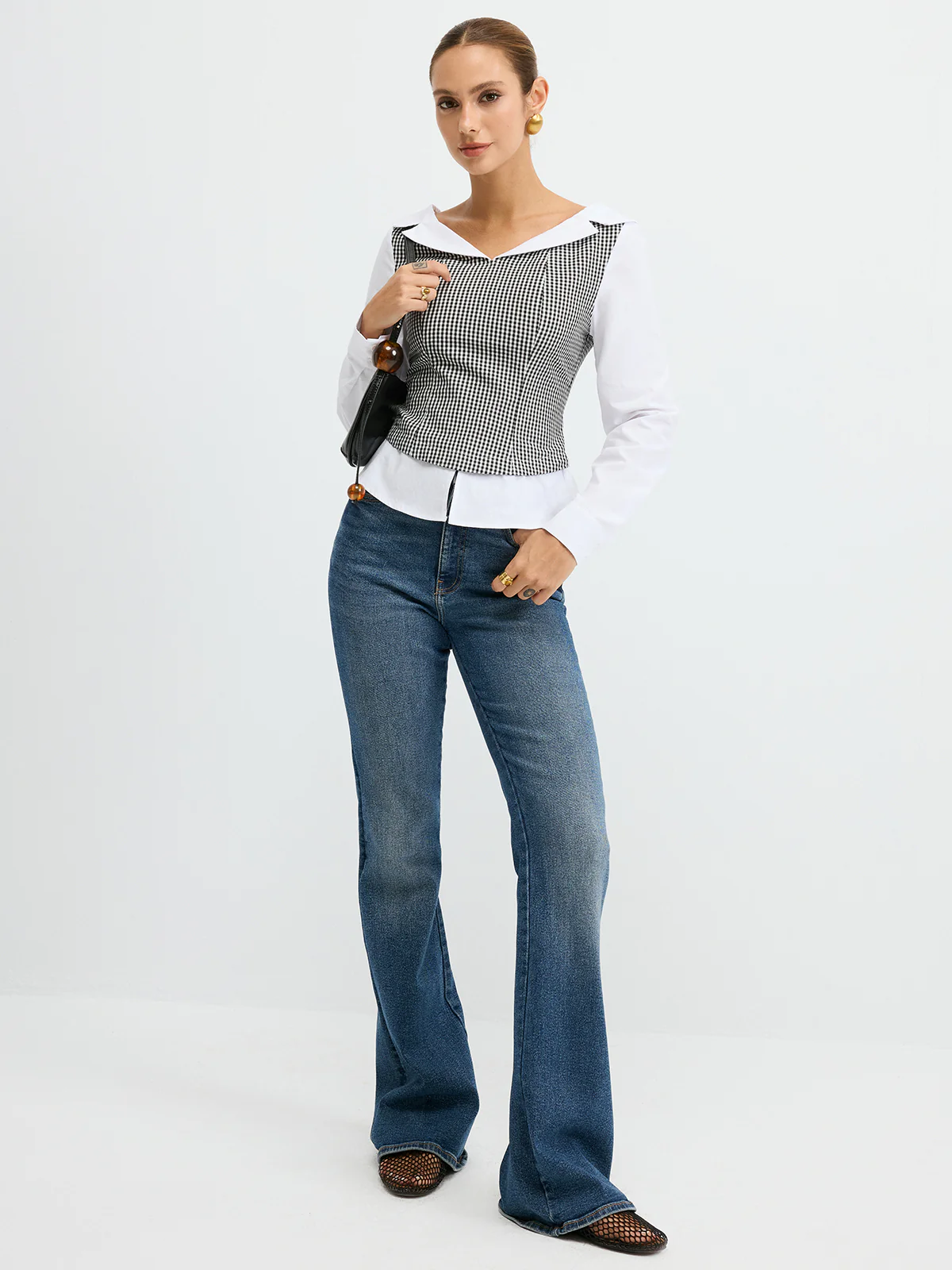 2 in 1 Gingham Paneled Shirt - Wholesalesil