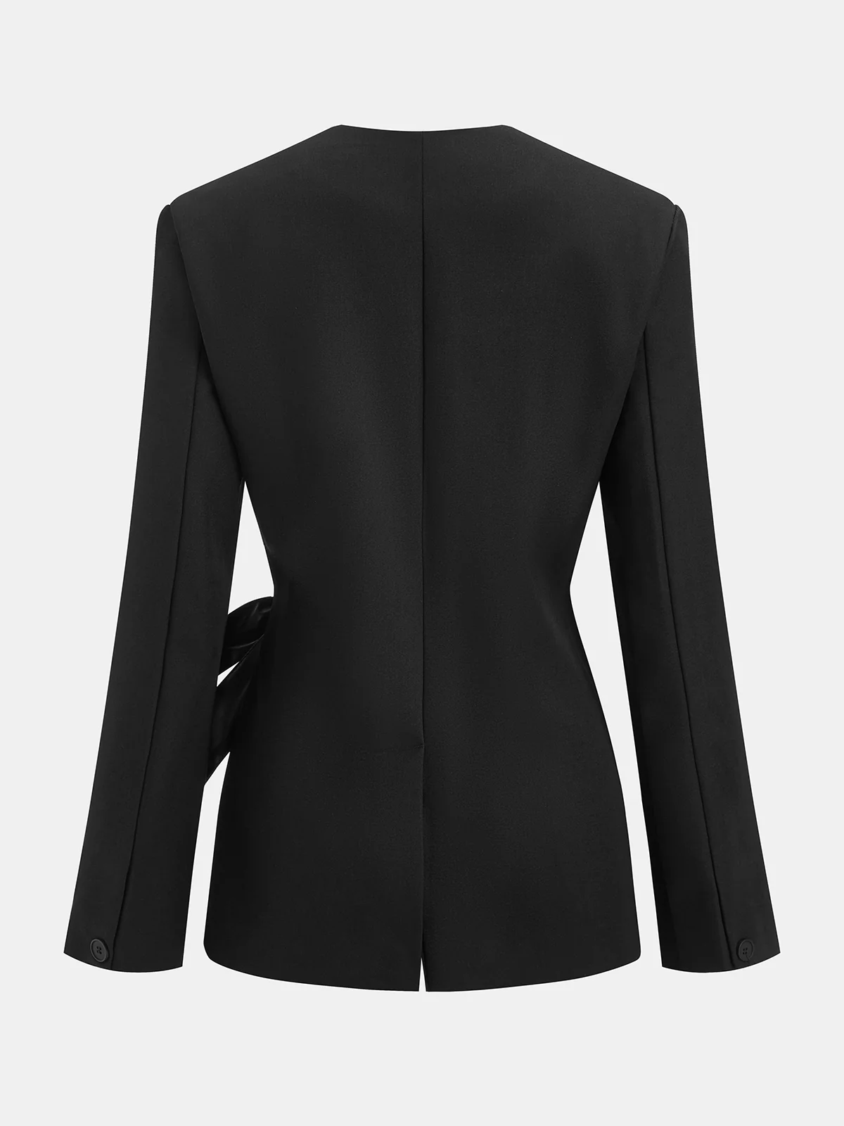 Wrap Front Faux Leather Bow Detail Blazer - Wholesalesil