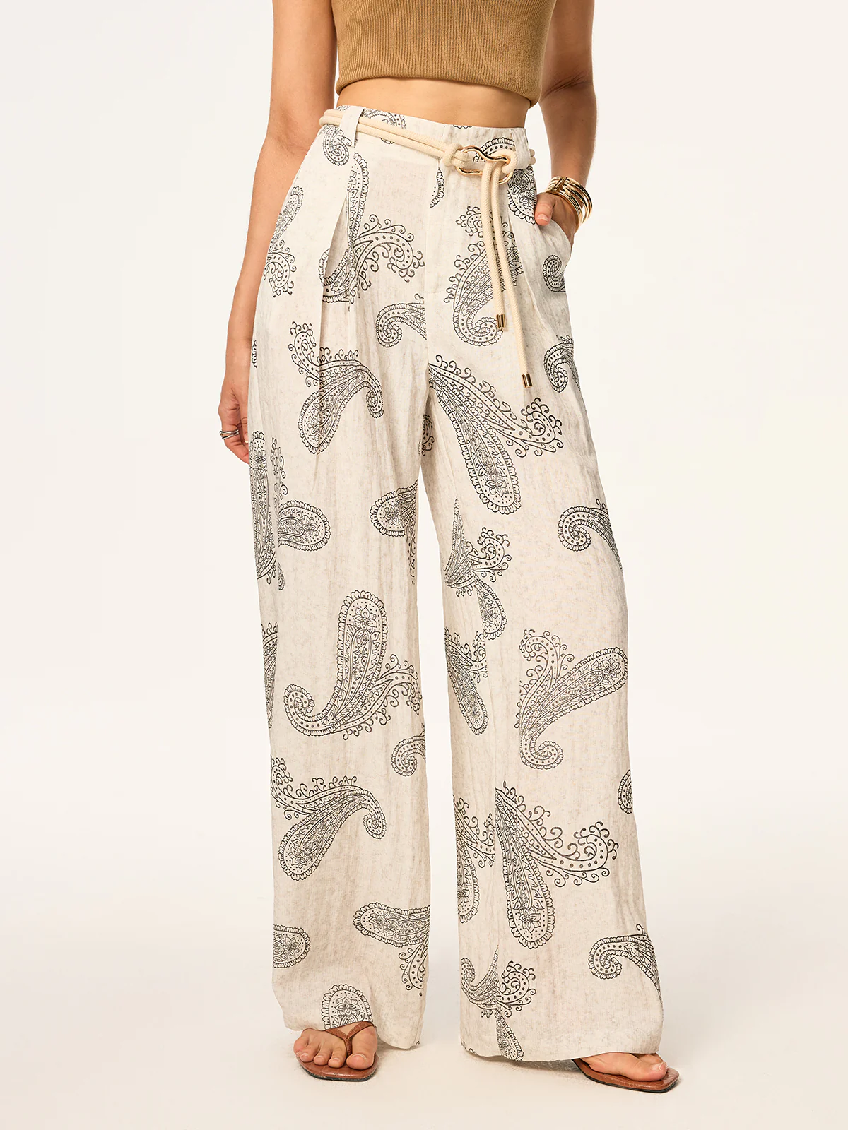 Boho Print Wide-Leg Pants without Belt - Wholesalesil