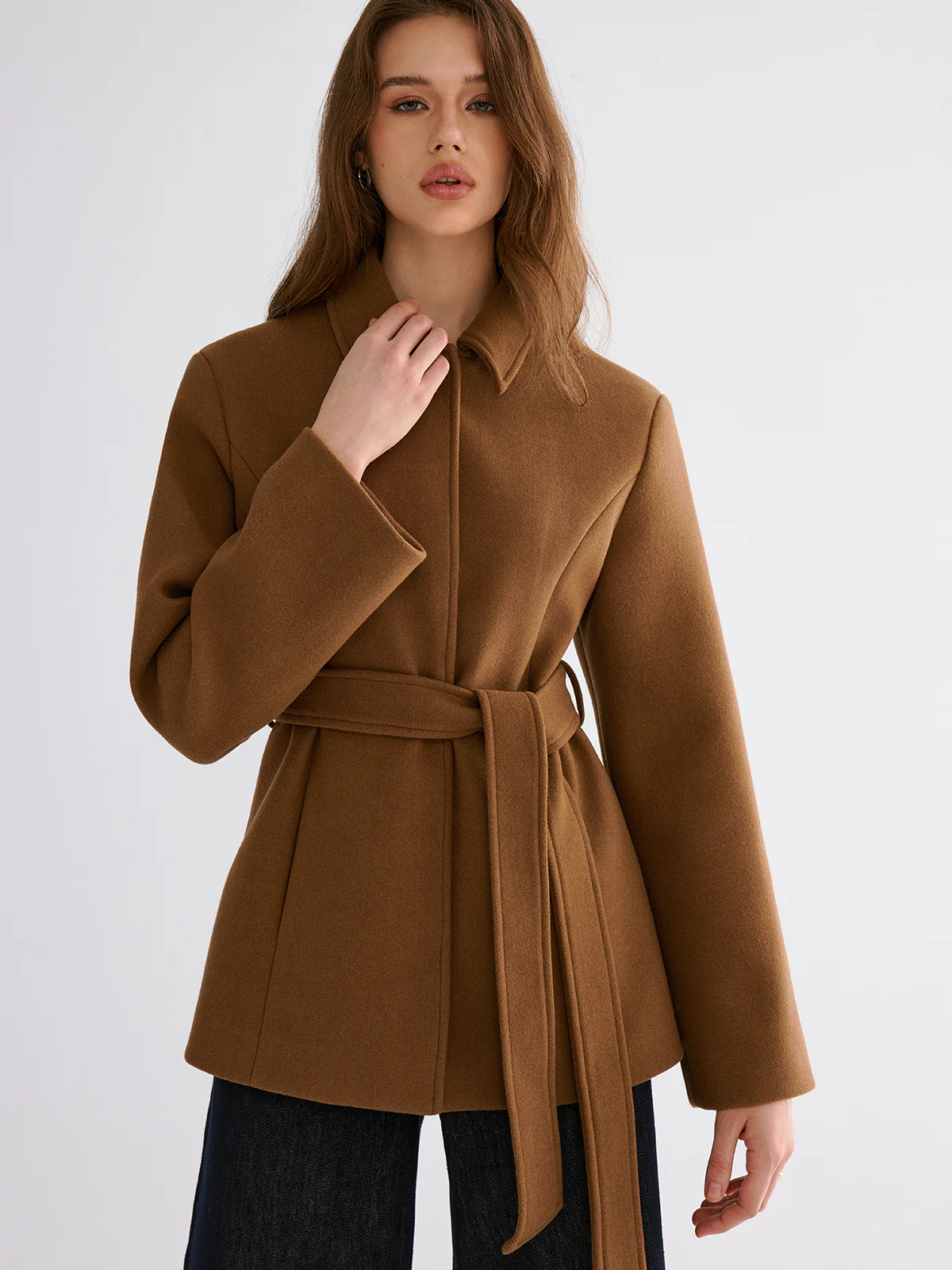 Smooth Wool Blend Balted Jacket - Wholesalesil