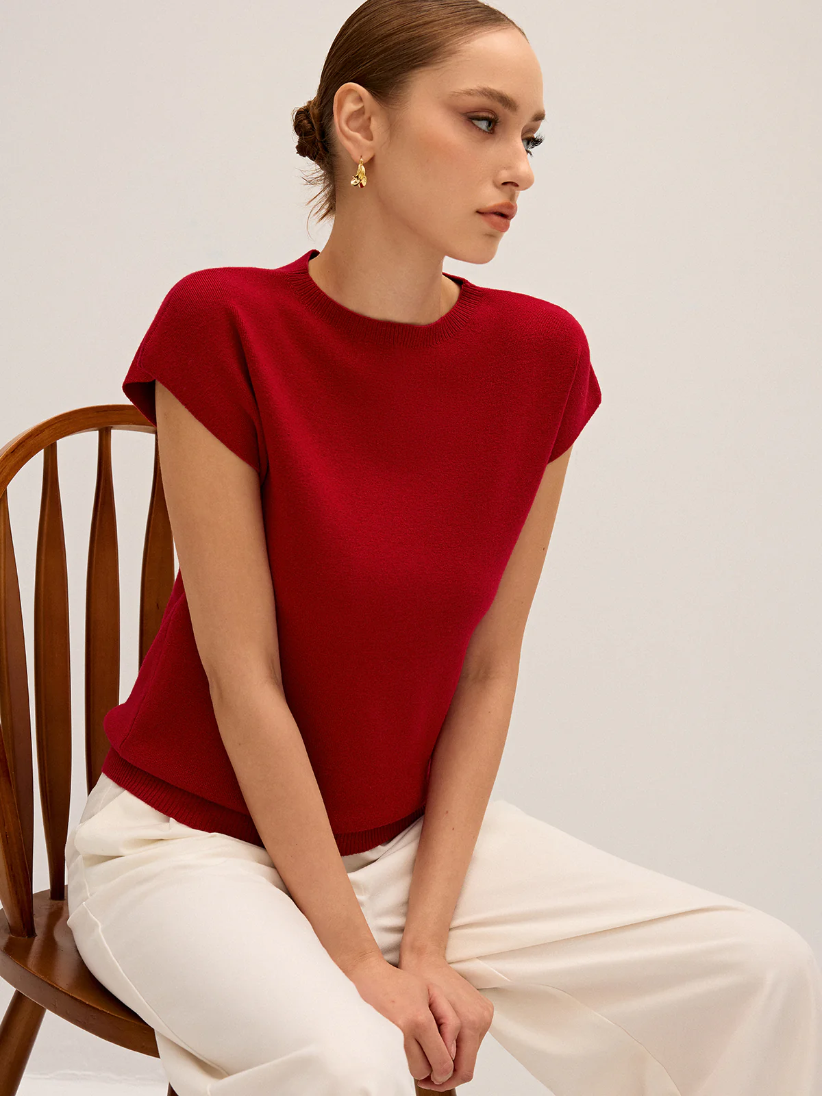 Wool-Blend Cap Sleeve Knit Top - Wholesalesil