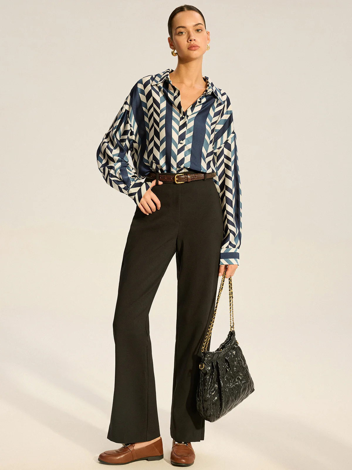 Print Oversized Satin Shirt - Wholesalesil