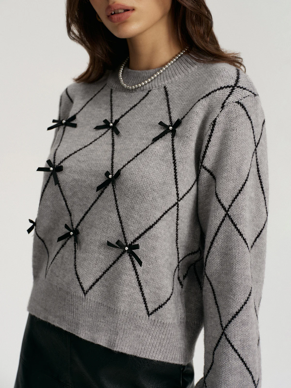 Argyle Bow Detail Sweater - Wholesalesil