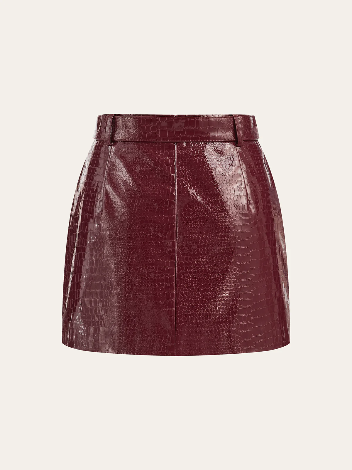 Belted Croc Embossed PU Leather Mini Skirt - Wholesalesil