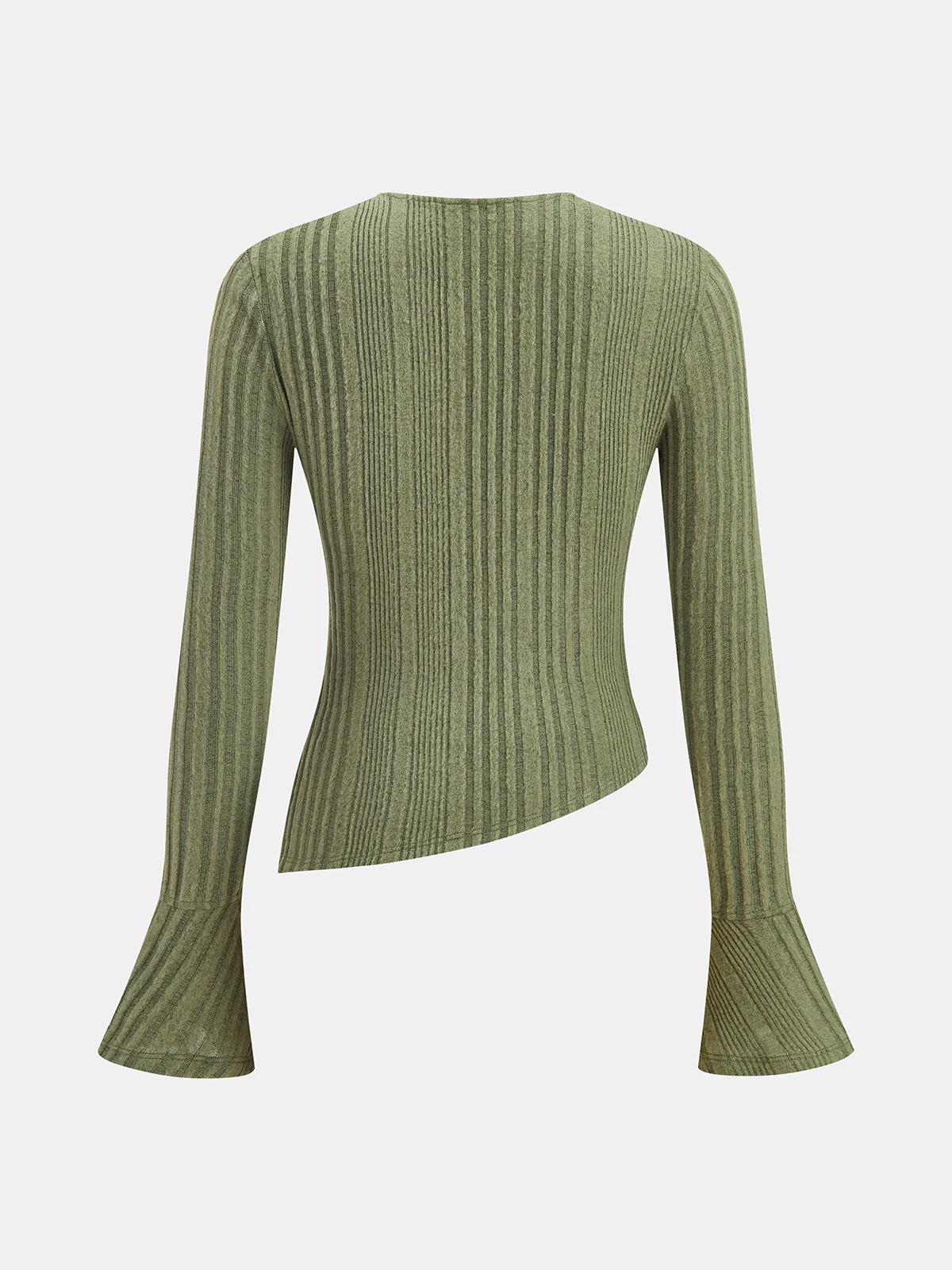 Flared Cuff Asymmetric Ribbed Knit Top - Wholesalesil