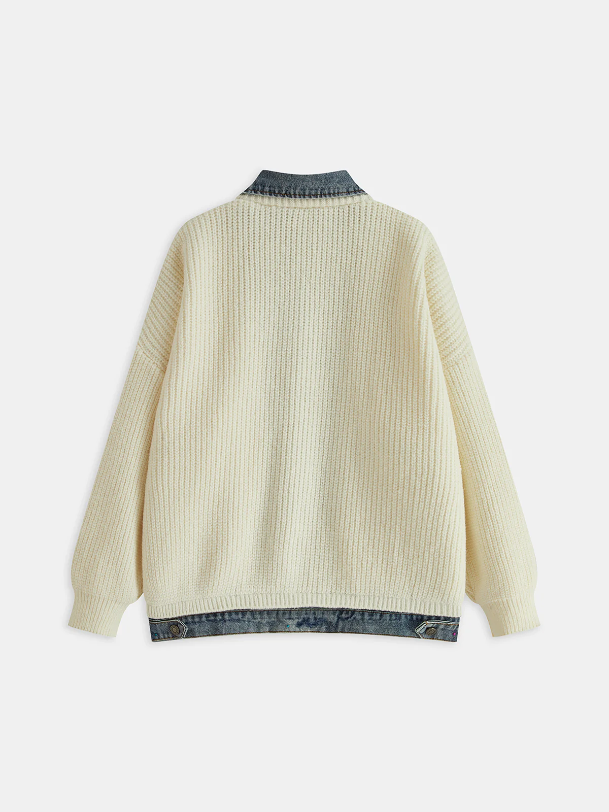 2 in 1 Denim Paneled Cardigan - Wholesalesil