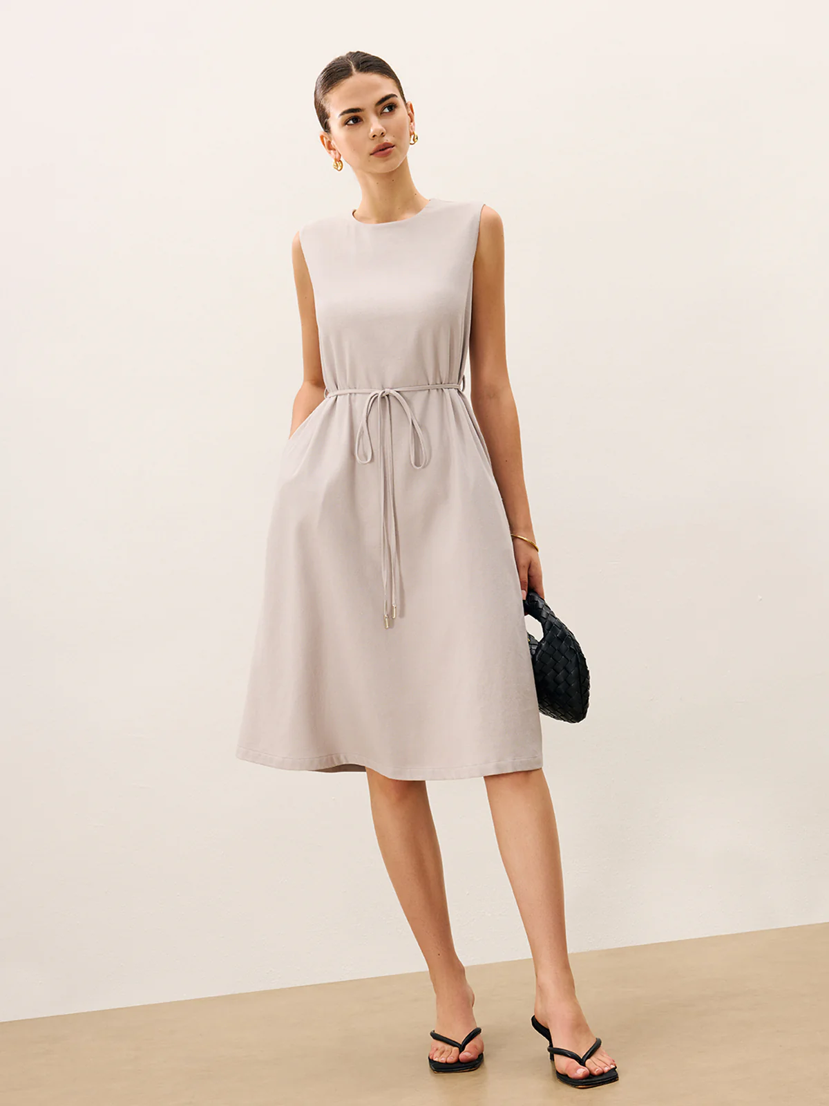 Sleeveless Tie Detail Midi Dress - Wholesalesil